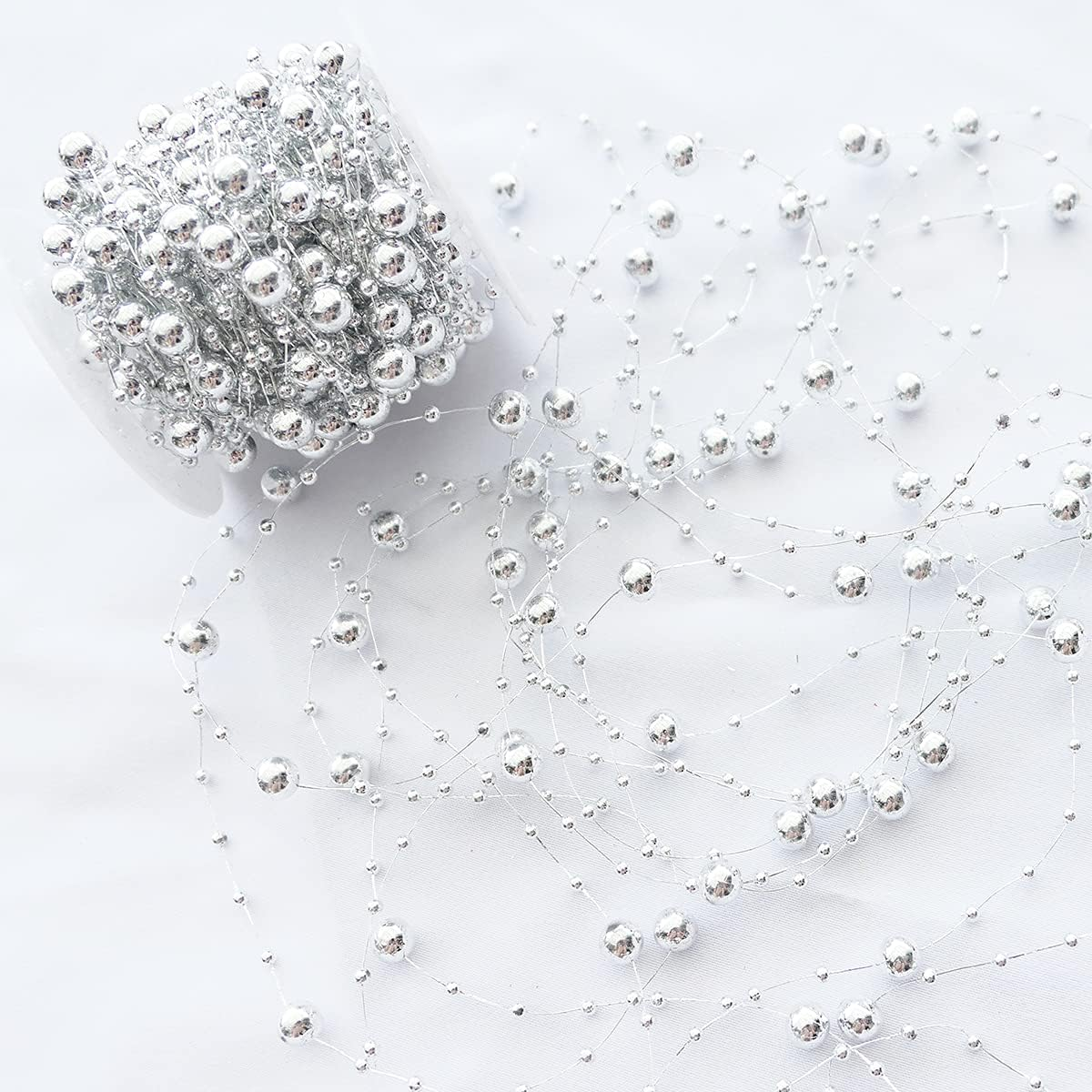 Christmas Tree Beads Garland Decoration,66 Feet Silvery Pearl Strands Chain for Christmas Tree Decor,Crafts and Holiday D&eacute;cor - Gold image number 5