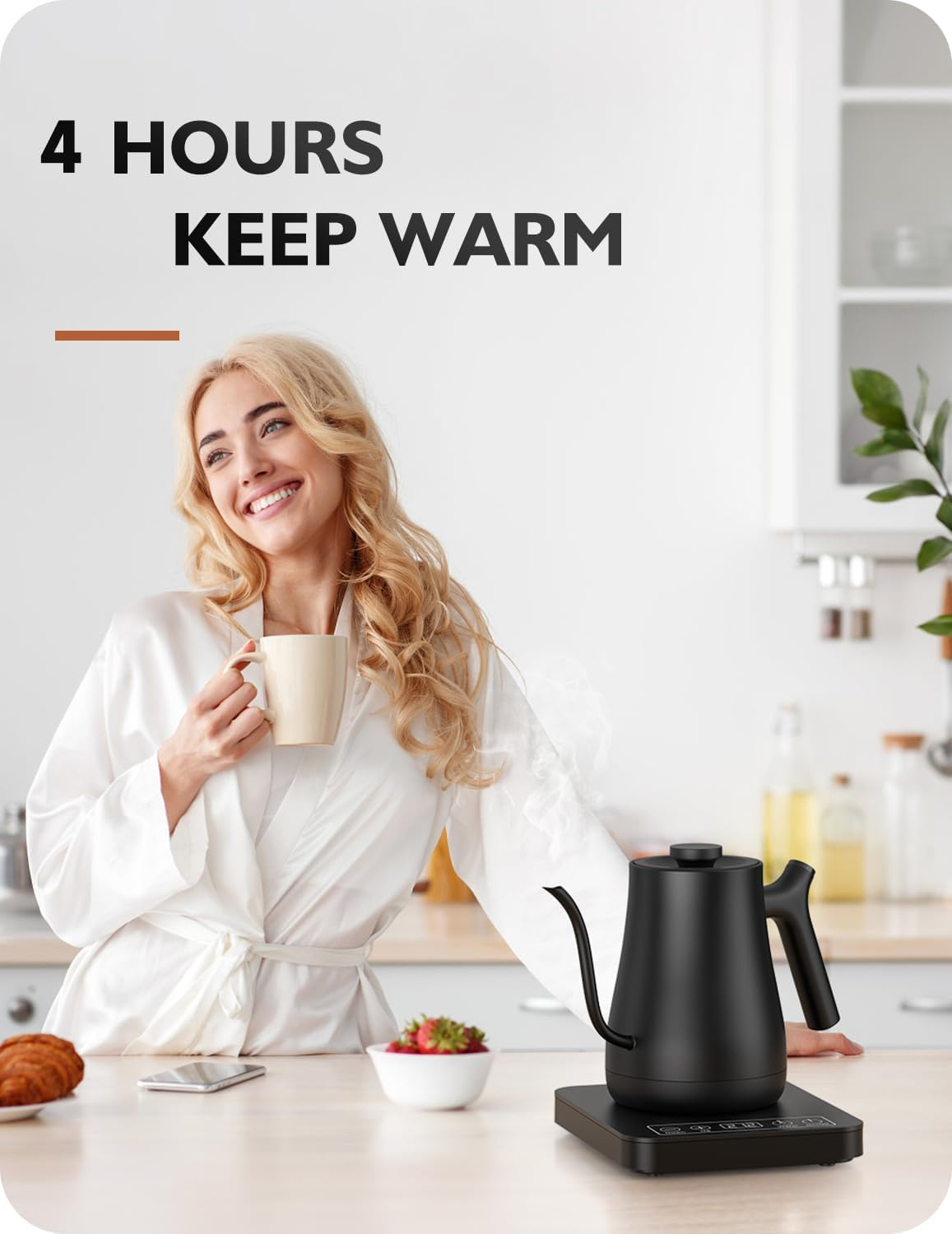 Gooseneck Electric Kettle with Temperature Control, Large LCD Screen, Quick Boiling, Anti-Dry Protection, Stainless Steel Interior, 4-Hour Keep Warm Function &ndash; Ideal for Coffee & Tea Brewing image number 4