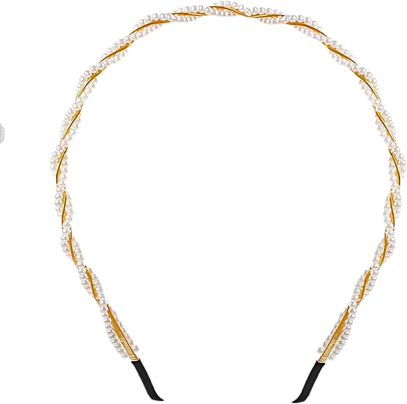 EZONEDEAL Pearl Headbands for Women, White Headband Rhinestones Hairbands Beaded Headband Hair Hoop Wedding Headband, Pearl Hair Loop Bands, Bridal Hairband for Wedding, Pearl Hair Accessories(C) image number 3