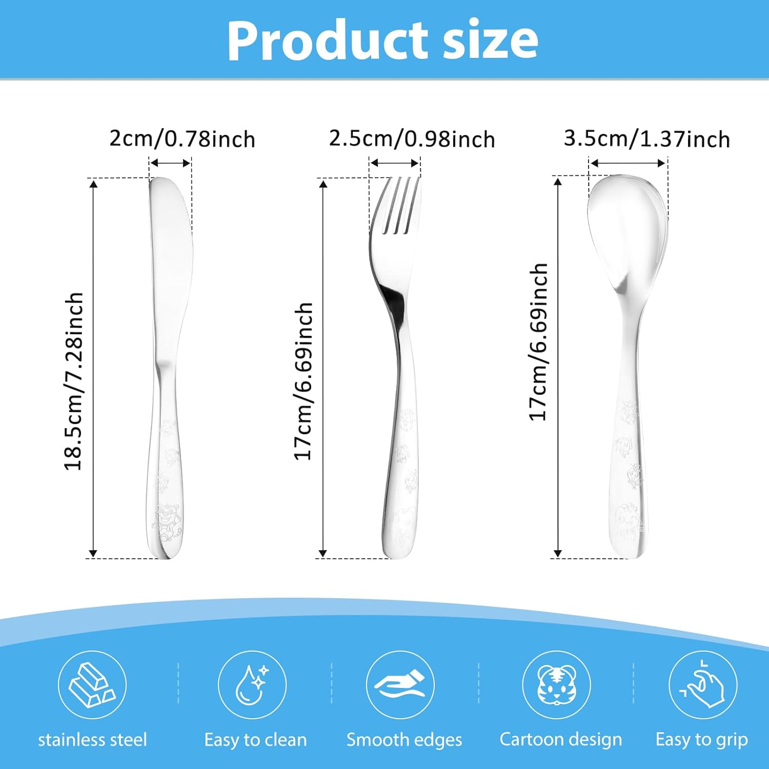 12 Pcs Stainless Steel Toddler Utensils Set Cartoon Kid Silverware Set Mirror Polished Child Knife Fork and Spoon Kit Tableware Flatware Kit Dishwasher Safe for Kids (Silver) image number 4