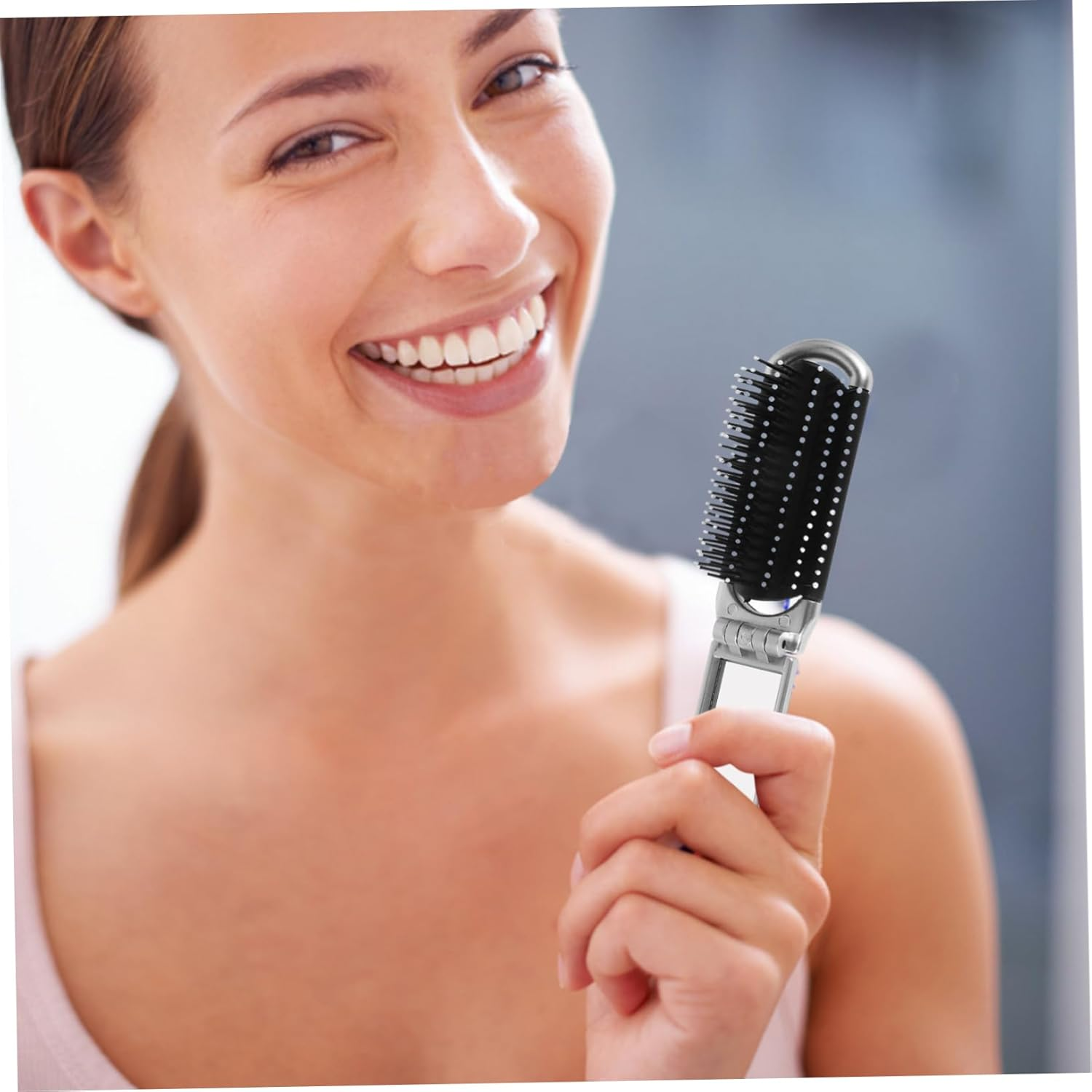 Beatifufu Detangling Folding Hair Brush Travel Mirror Comb Compact for Handbag Styling Tool image number 2