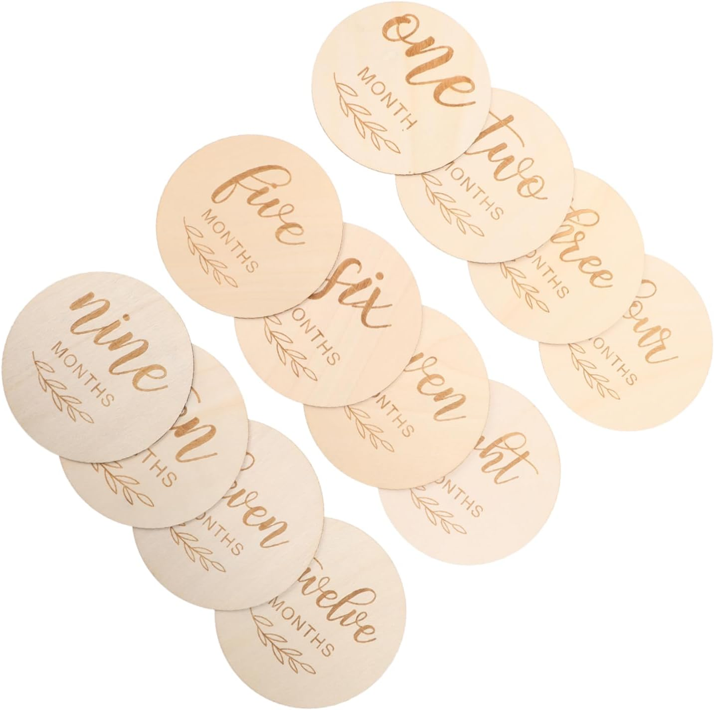 12Pcs Wooden Monthly Milestone Cards Photo Props Pregnancy Announcement Picture Props Growth Cards for Newborn Photography image number 1