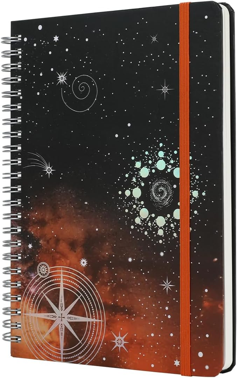 ​​Hardcover Work Spiral Notebook - Lined A5 Journal for Professional Use, Coil Bound with Elastic Closure, Starry Sky Design for Women & Men​​
