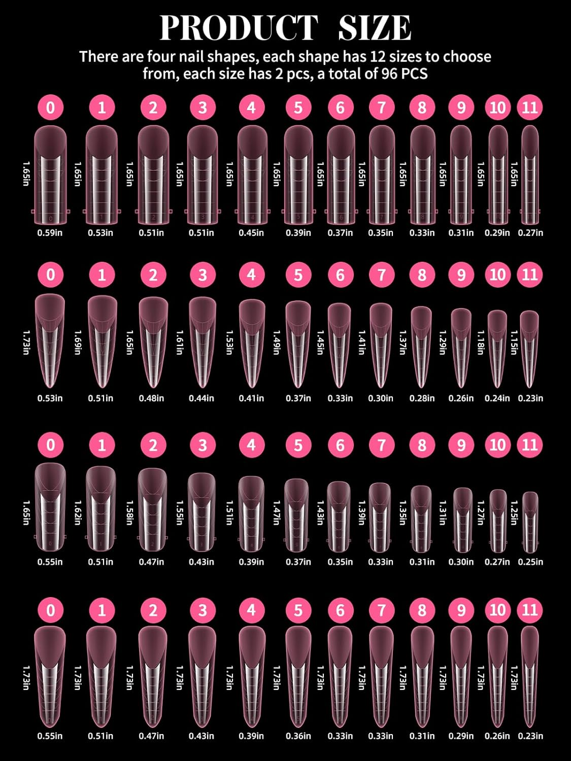 EBANKU Pink Dual Nail Forms Full Cover Nail Mold Tips Acrylic Nail Extension Tools Scale for Poly Gel Nail Art Salon Nails Design - Pink-Mixed Shapes image number 6