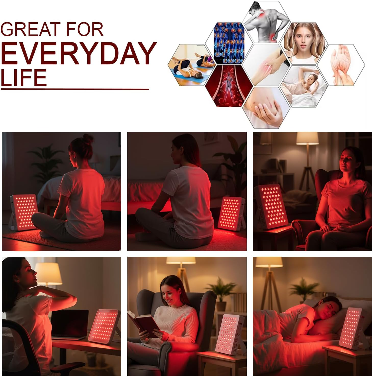 Red Light Device with Base, 630/660/810/830/850Nm 5 Wavelengths Red Light Panel with 60 Leds of 5W and Timer, Built-In Fan to Help Cool Down, for Full Body Skin Muscle Sleeping image number 3