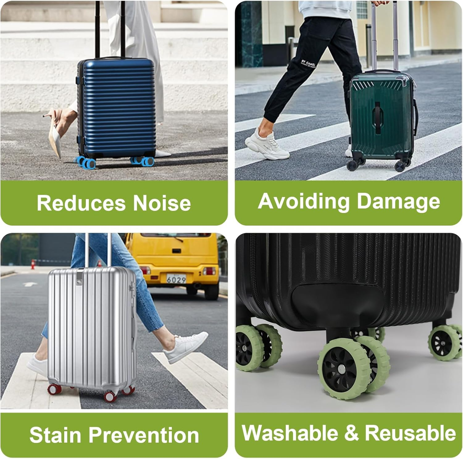 Luggage Wheel Protectors Covers 8 Pieces Suitcase Wheel Protectors Luggage Compartment Protection Silicone Cover for Wear-Resistant, Anti-Noise, Essential Travel Accessories Grey - Black image number 3