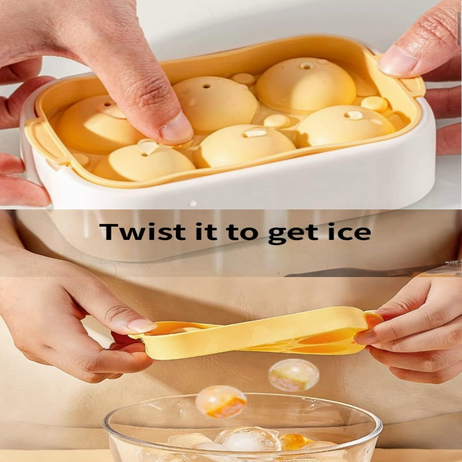 WADY 4Pcs Ice Cube Trays, Ice Ball Maker,Ice Cube Tray with Lid,Silicone Ice Cubes Tray, Suitable for a Variety of Summer Drinks, Stackable Silicone Spherical Ice Cube Moulds DIY Molds (Four Colors) image number 4