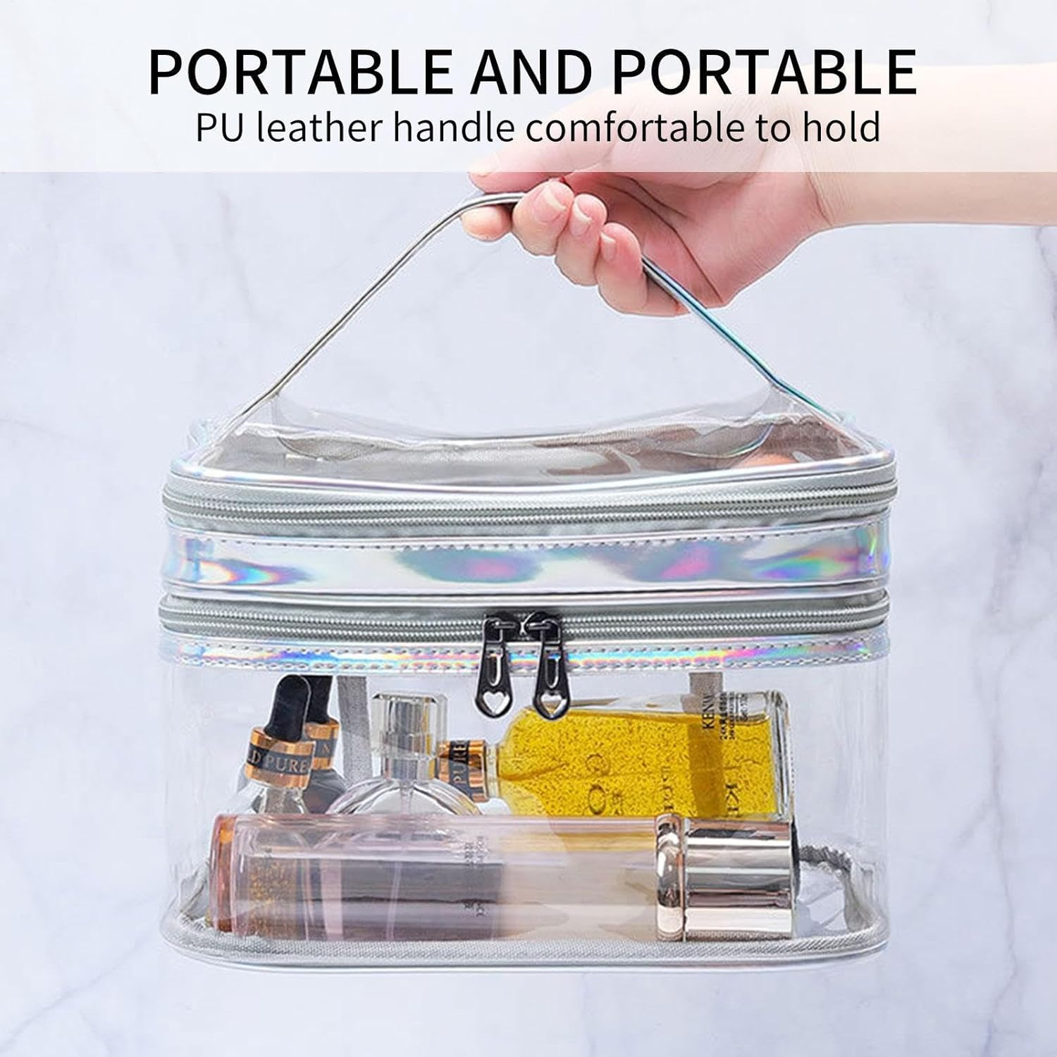 Double Layer Clear Cosmetic Bag Double Layer Clear Cosmetic Bag Transparent Large Cosmetic Bag, Silver, Siehe Beschreibung, See Description - Silver image number 3