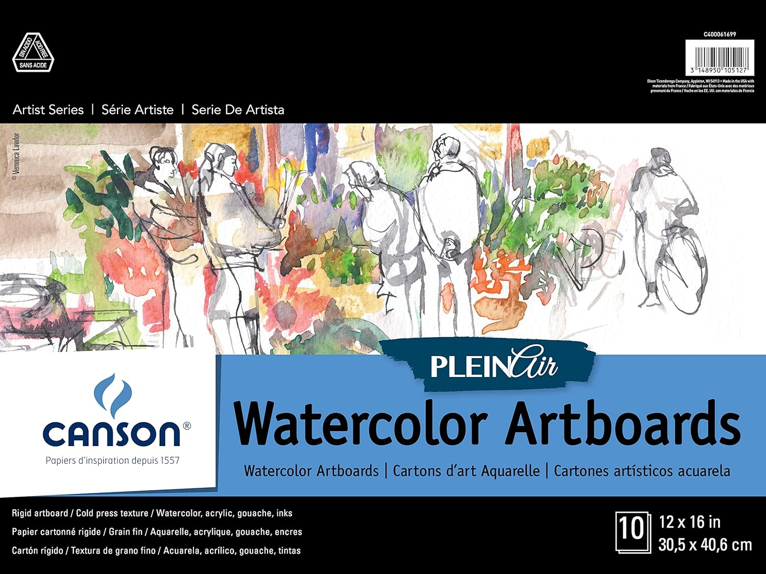 Canson Artist Series Plein Air Watercolor Paper, Fold over Art Board, 12X16 Inches, 10 Sheets - Artist Paper for Adults and Students - Watercolors, Mixed Media, Markers and Art Journaling image number 1