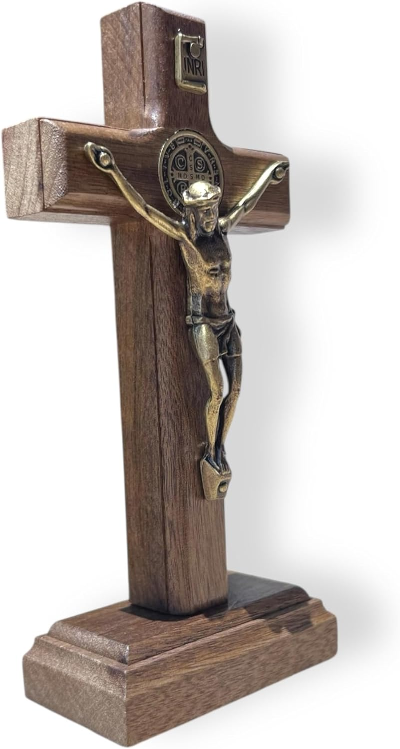 Joseph'S Workshop Small Light Wood Crucifix with Antique Gold Corpus &ndash; 4.75" Standing Table Cross with Base for Prayer, Home, or Travel image number 3
