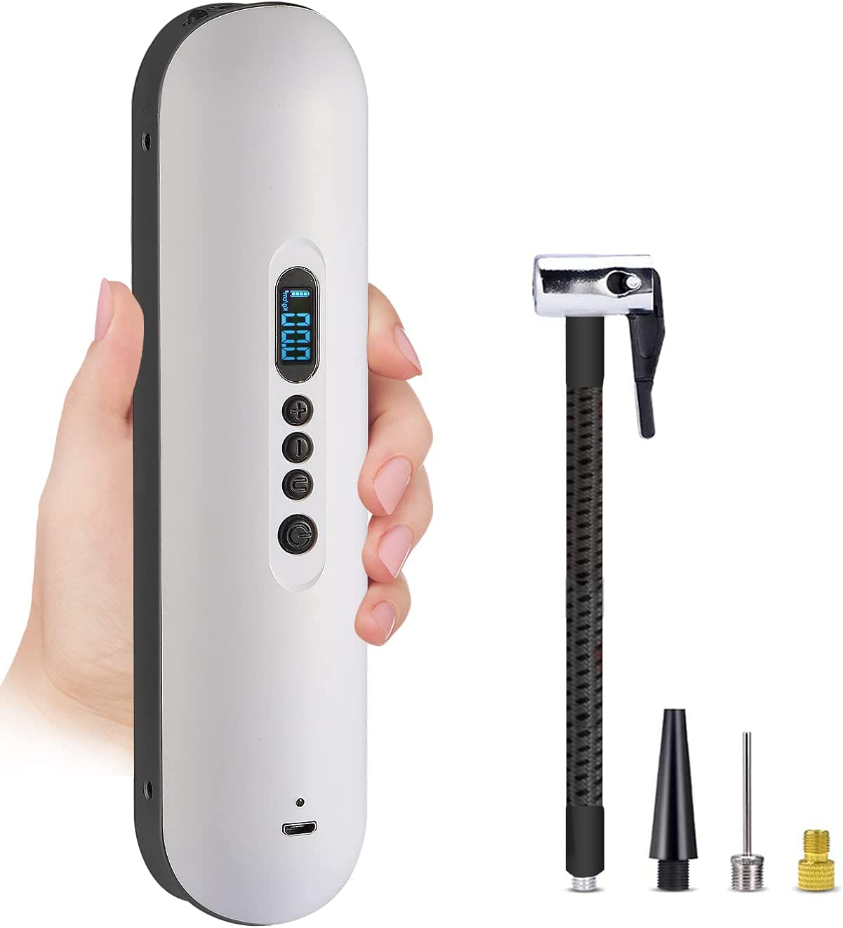 Protable Air Compressor Rechargeable Electric Air Pump Mini Air Inflator Hand Held Pump 120PSI 2000Mah with Digital LCD LED Light 12V for Cars, Motorbikes, Balls, Swim Rings and Bicycles image number 1