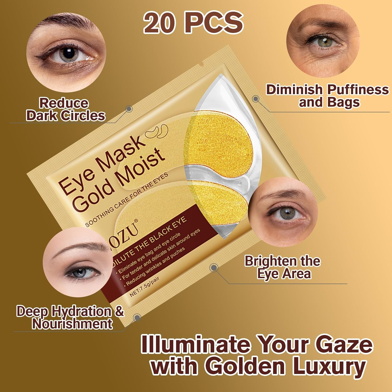 Lktvys Gold under Eye Patches &ndash; 20 Pairs / 40PCS Eye Gel anti Wrinkles Patches for Dark Circles, Wrinkle & Firming Patches &ndash; Eye Mask Skincare