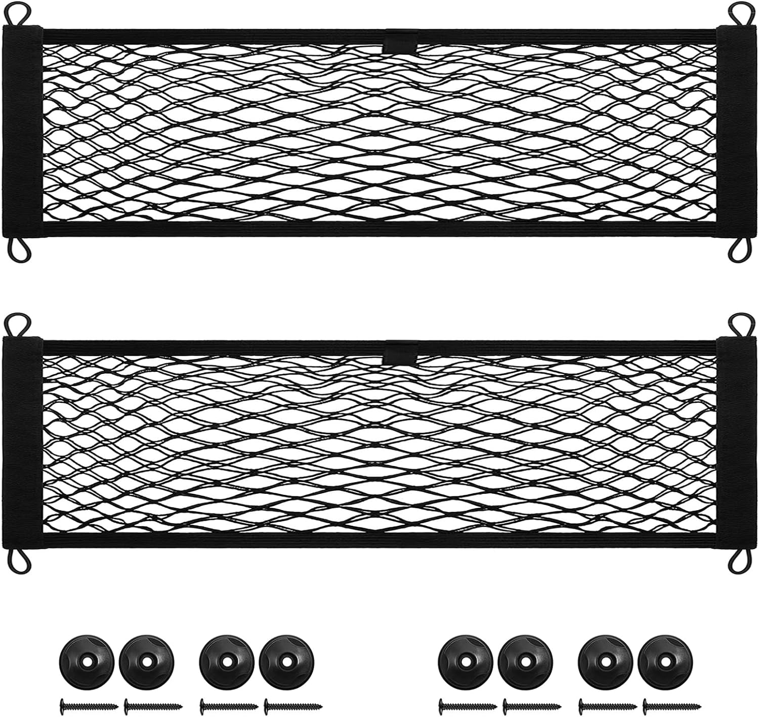 [2 Pack] Cargo Storage Net, DEDC Cargo Net Pocket Universal Accessories Elastic Automotive Large Cargo Net Storage Mesh Pocket with 8 Mounting Screws, Hooks for Truck Car SUV Boats (28.7"X9.8") image number 2