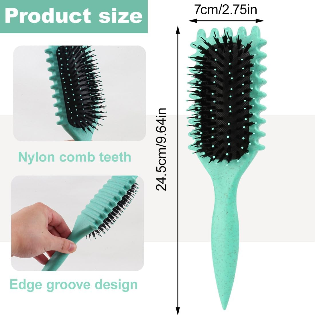 1 Pcs Brush Curl, Curl Defining Brush, Boar Bristle Hair Brush Styling Brush for Detangling, Boar Bristle Hair Brush for Define and Shape Curls, Green image number 3