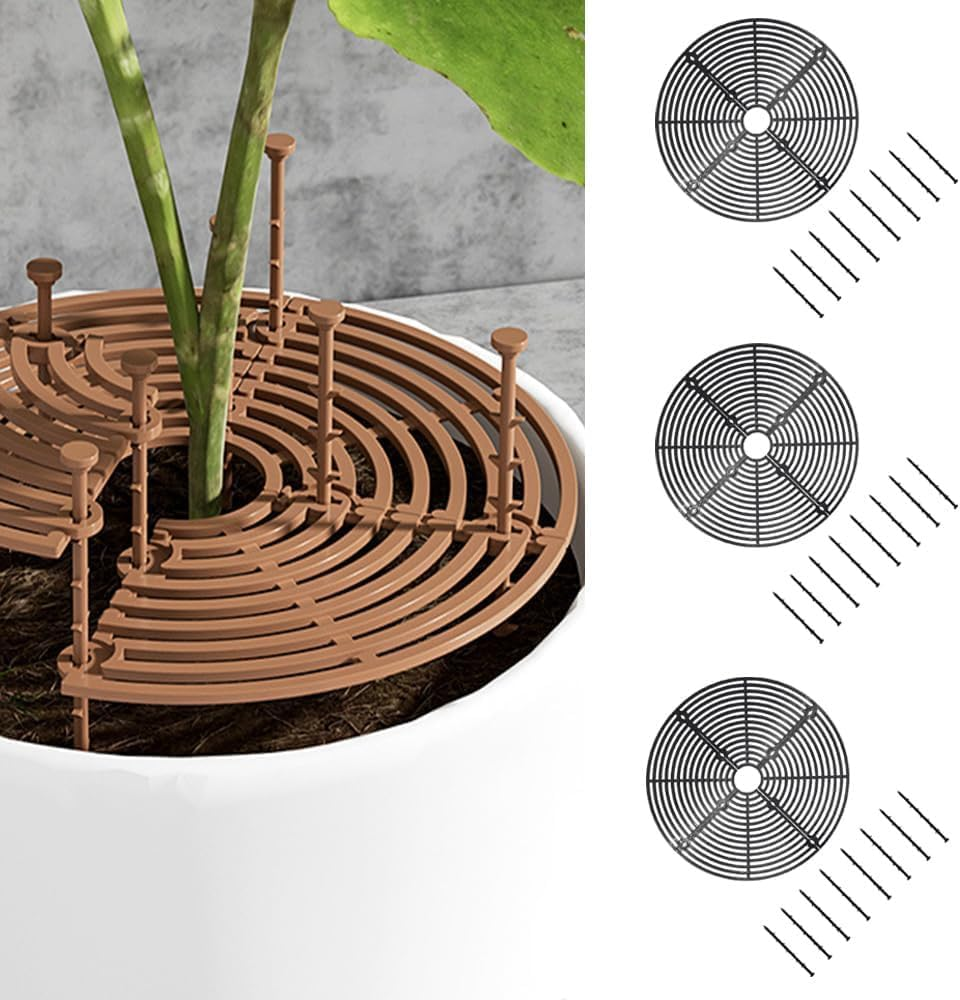 Plastic Grid Plant Pot Cover, 3Pcs Plant Pot Cover Plant Pot Grid Covers,Plant Pot Grid Cover Plant Pot Protector,Plant Pot Grid Soil Protector Cover,Plant Pot Grid Soil Protector Covers with Stake image number 2