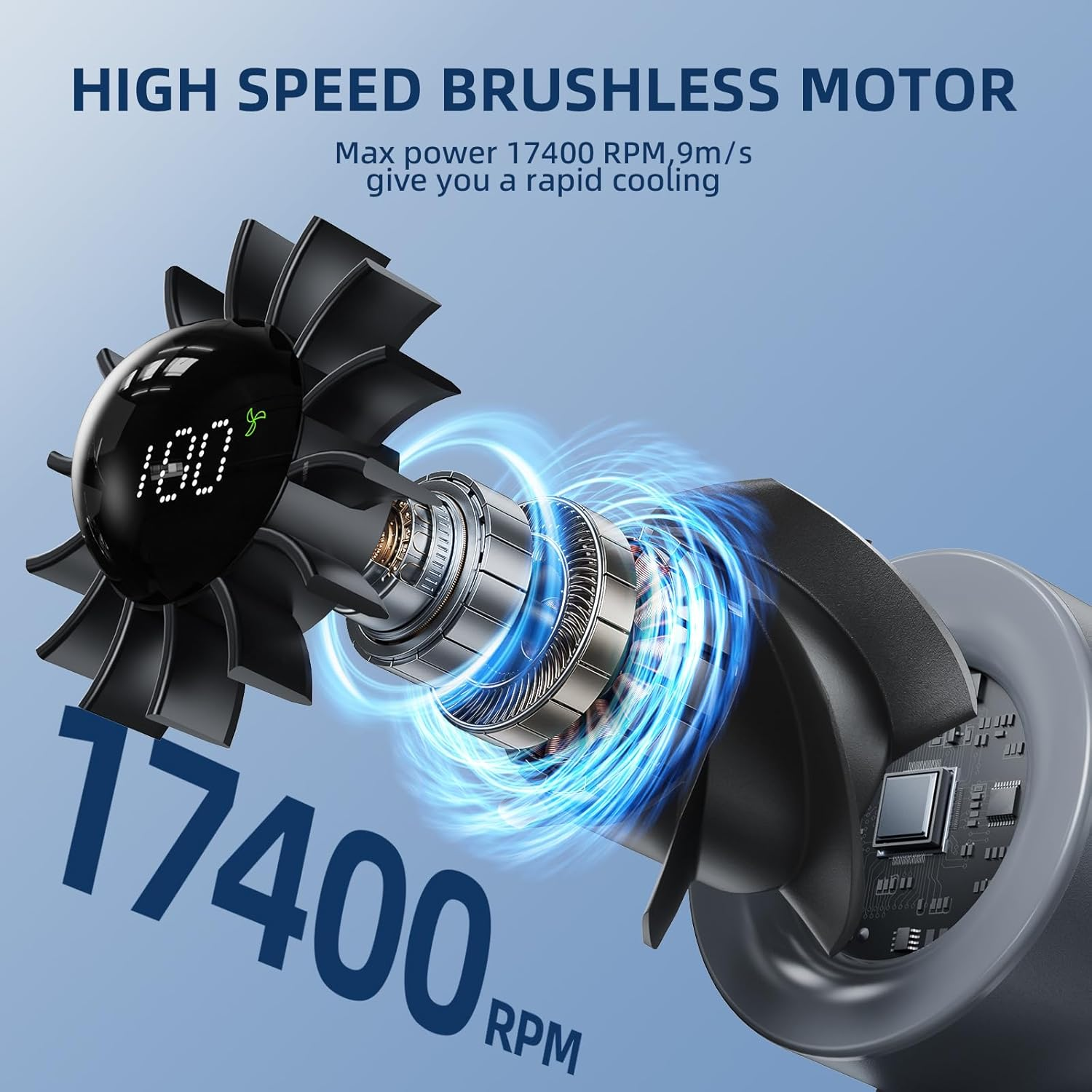 Portable Handheld Mini Fan with Digital Display, 5 Speed Adjustable Personal Fan, Lanyard as Wrist Fan, High-Speed Cooling USB Fan with Rechargeable Battery, for Eyelash Makeup Hot Flashes (Grey Blue) image number 4