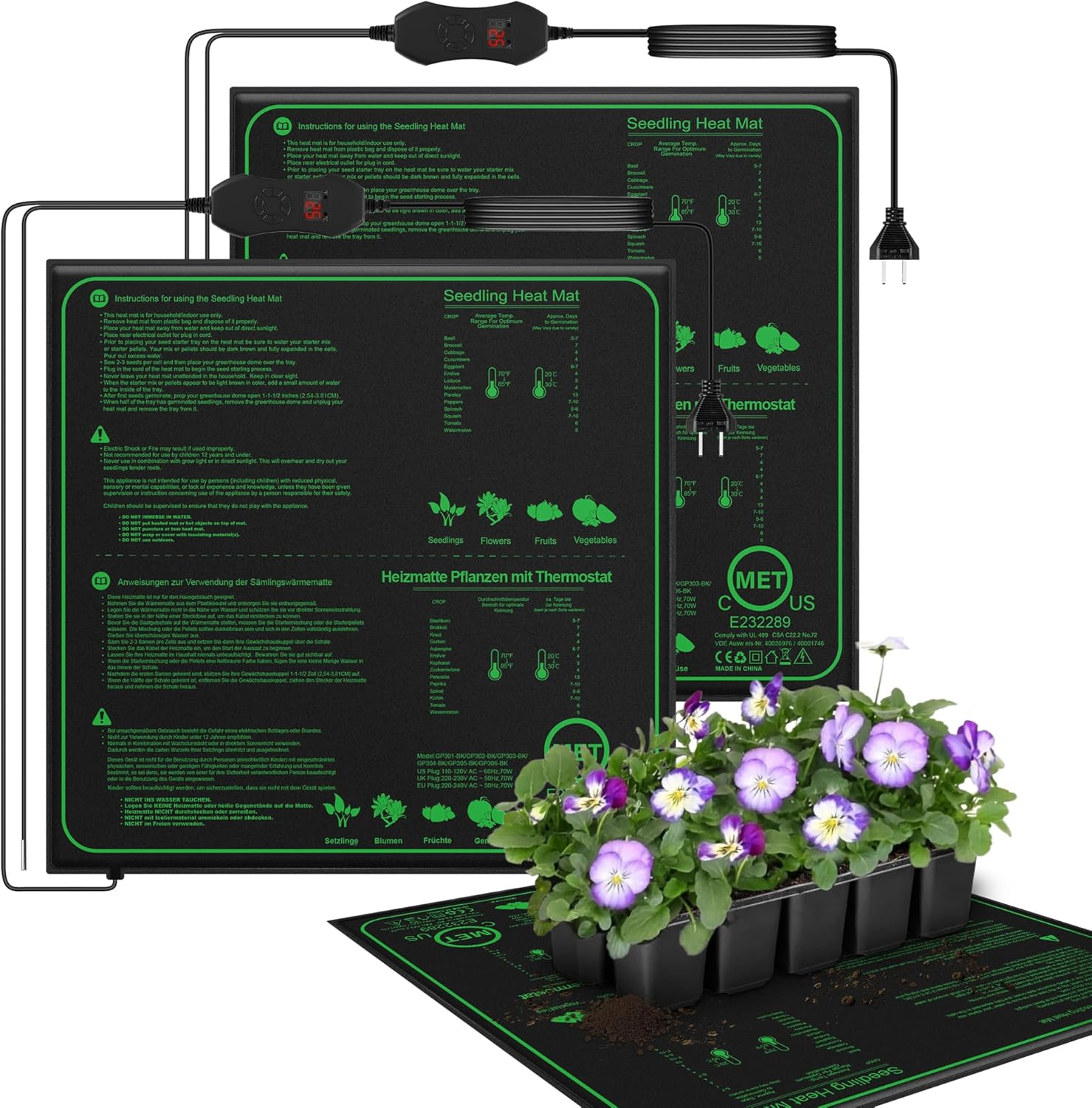 Mojimdo 70W Heating Mat Plants with Thermostat - Quick Heating, Fire Protection, Heat Mat for Germination and Temperature Regulation, Ideal for Seedlings, Pets and Reptiles 50 * 50Cm - 2 Pack image number 5