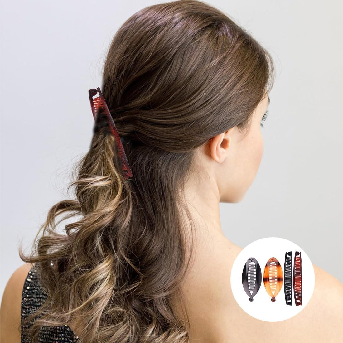 Bkemkri Pack of 4 Banana Clips, Vintage Fishtail Hair Clips, Fish Tail Hair Accessories, French Banana Clip Combs, Ponytail Holder, for Women and Girls, Thick Curly Hair image number 1