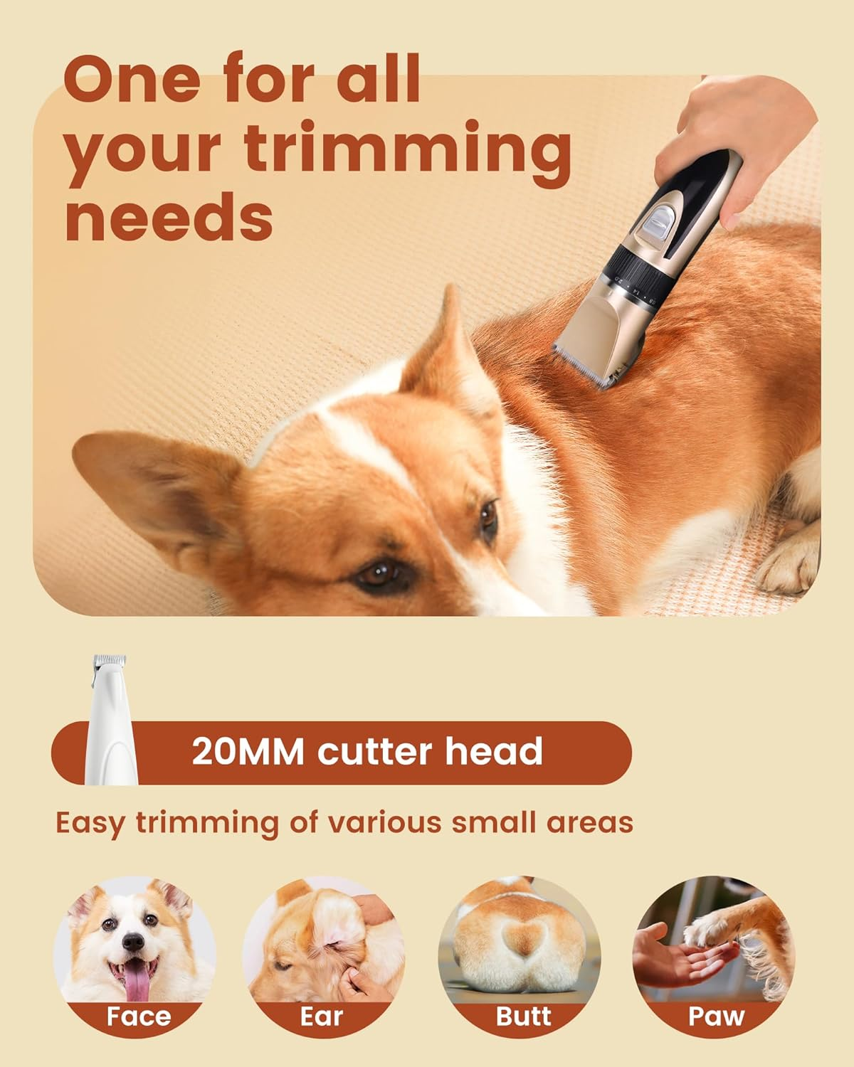 PAPMINI 2 in 1 Dog Grooming Kit, Low Noise Rechargeable Dog Clippers for Grooming, Cordless Dog Grooming Clippers and Dog Paw Trimmer, Dog Shavers for Grooming Small Dogs Cats Animals (Gold) image number 6