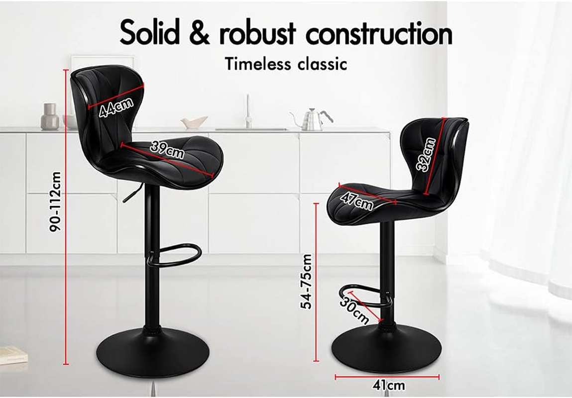 ALFORDSON Bar Stool 4Pcs Adjustable Kitchen Stools Luna Swivel Counter Barstools Dining Chair in 54-75Cm Seat Height for Home Bar Dining Room (All Black) image number 5