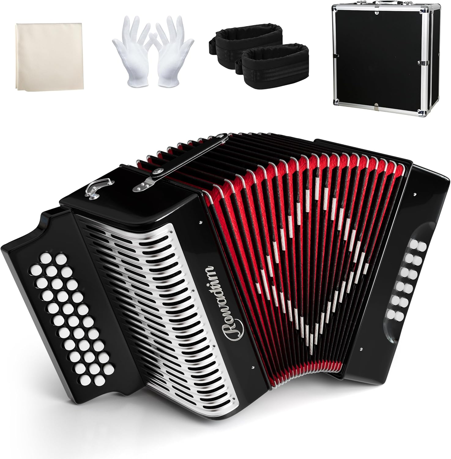 Accordion - 22 Keys 8 Bass, Lightweight Piano Accordion for Beginners, Vibrant Design for Beginners and Adults for Easy Learning (8 Bass, Black)