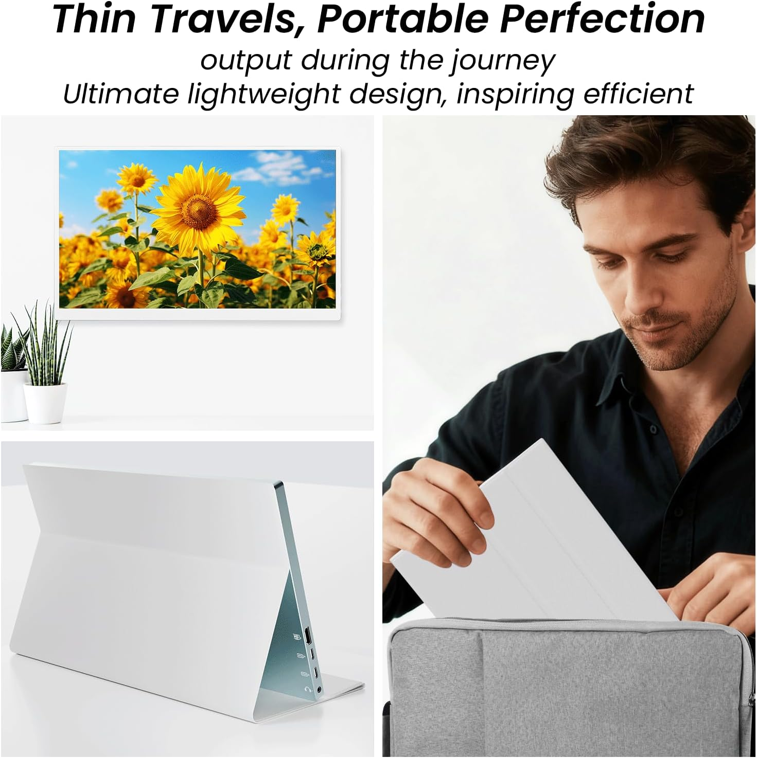 15.6'' Touchscreen Portable Monitor, FHD IPS Display with Built-In Speaker & Protective Case, 10-Point Touch Screen, HDMI & USB-C Travel Monitors for Laptop, PC, Phone,Metal Gray + White image number 5