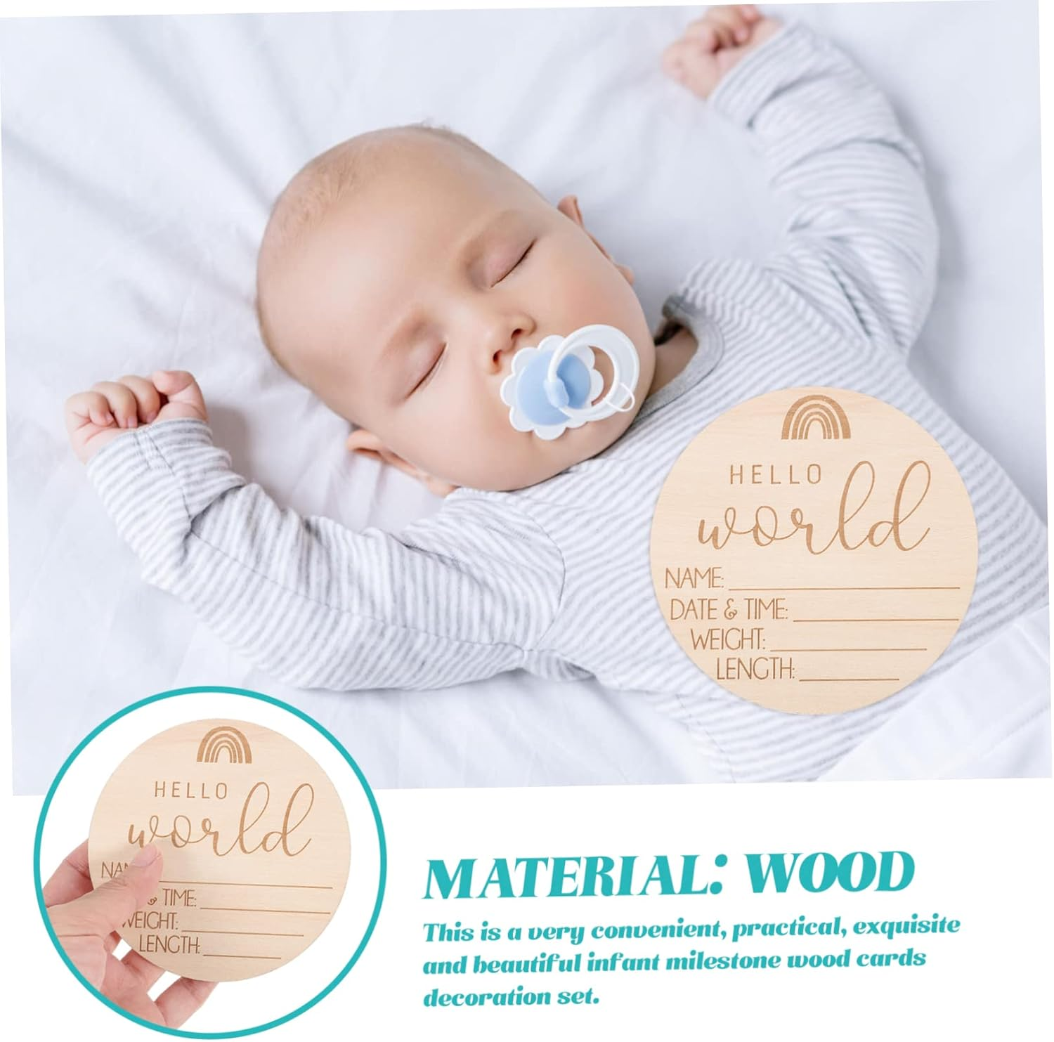 ERINGOGO 5Pcs Wooden Birth Announcement Sign Cards Rainbow Design Hospital Newborn Photo Props Smooth Polished Durable Plaques for Commemorative Photography