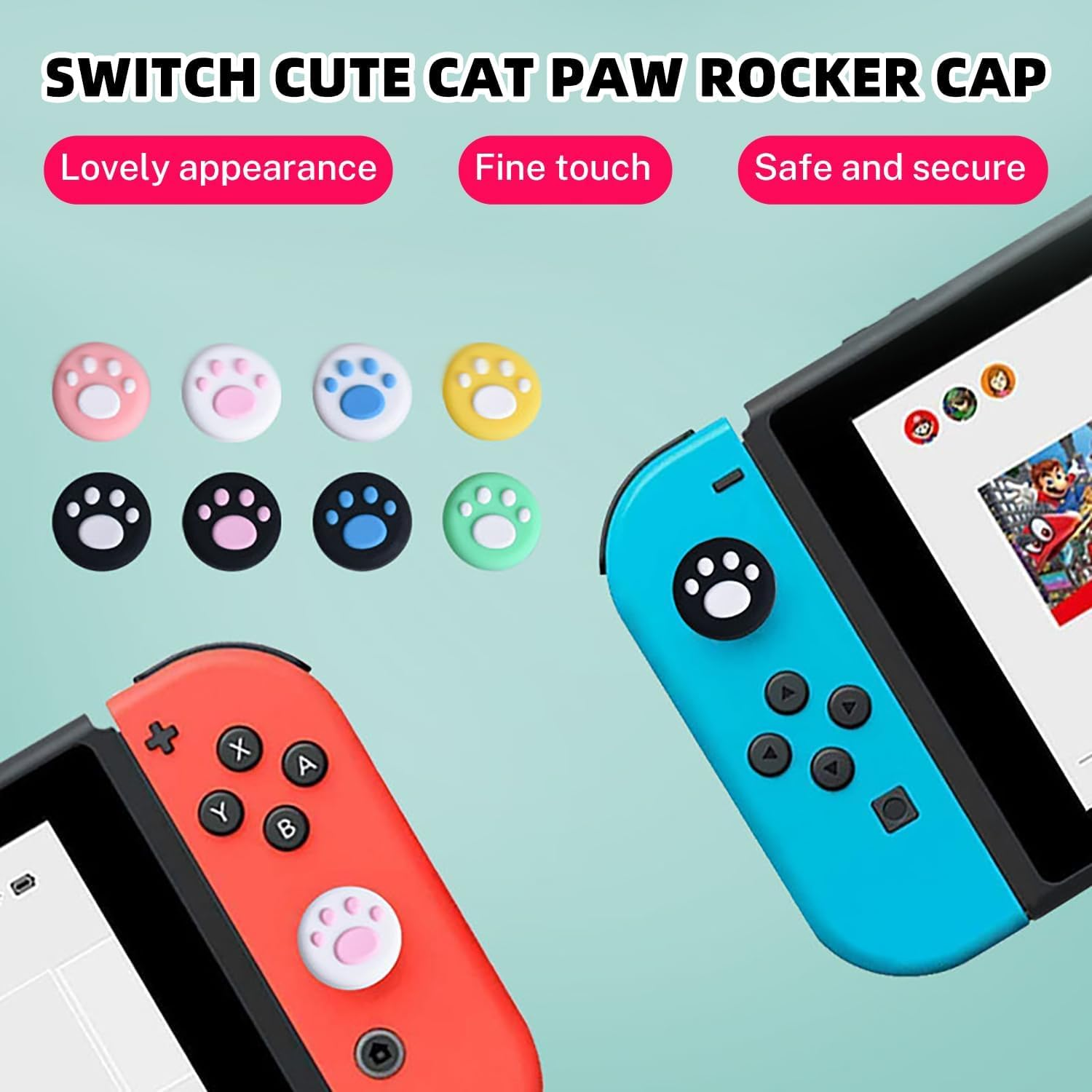 28 Pieces Replacement Soft Silicone Cat Paw Design Thumb Grip Caps Thumb Grips Analog Stick Cover Compatible with Nintendo Switch, Switch Lite/Oled and Joy Con Controller image number 2