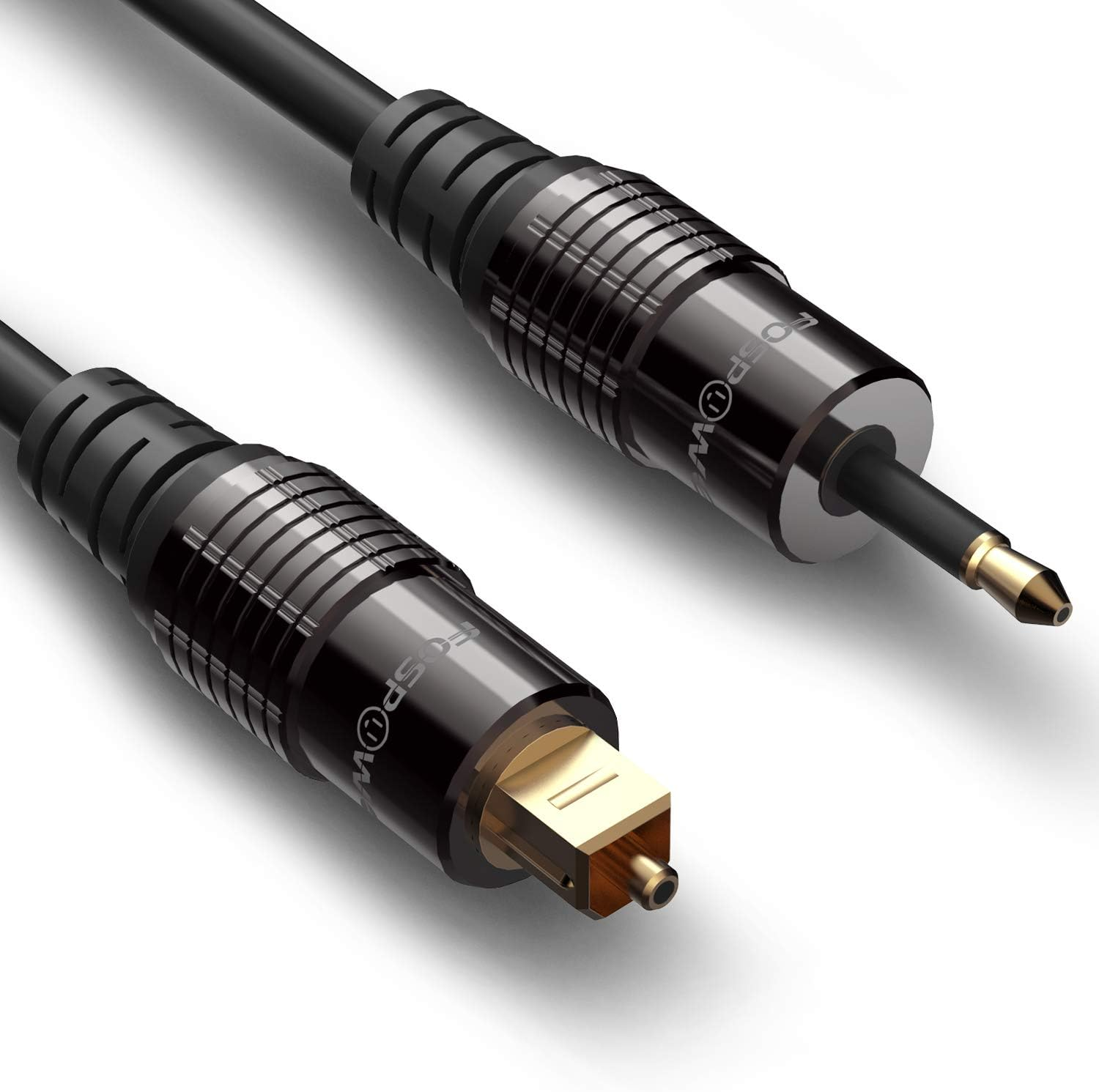 Fospower (0.9M / 3FT) 24K Gold Plated Toslink to Mini Toslink Digital Optical S/PDIF Audio Cable with Metal Connectors & Strain-Relief PVC Jacket