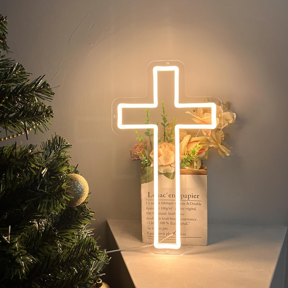 Cross Neon Sign, Jesus Cross Led Neon Light for Wall Decor Home Bedroom USB Powered Light-Upside down Cross Lights for Easter Christmas Wedding Decor image number 3