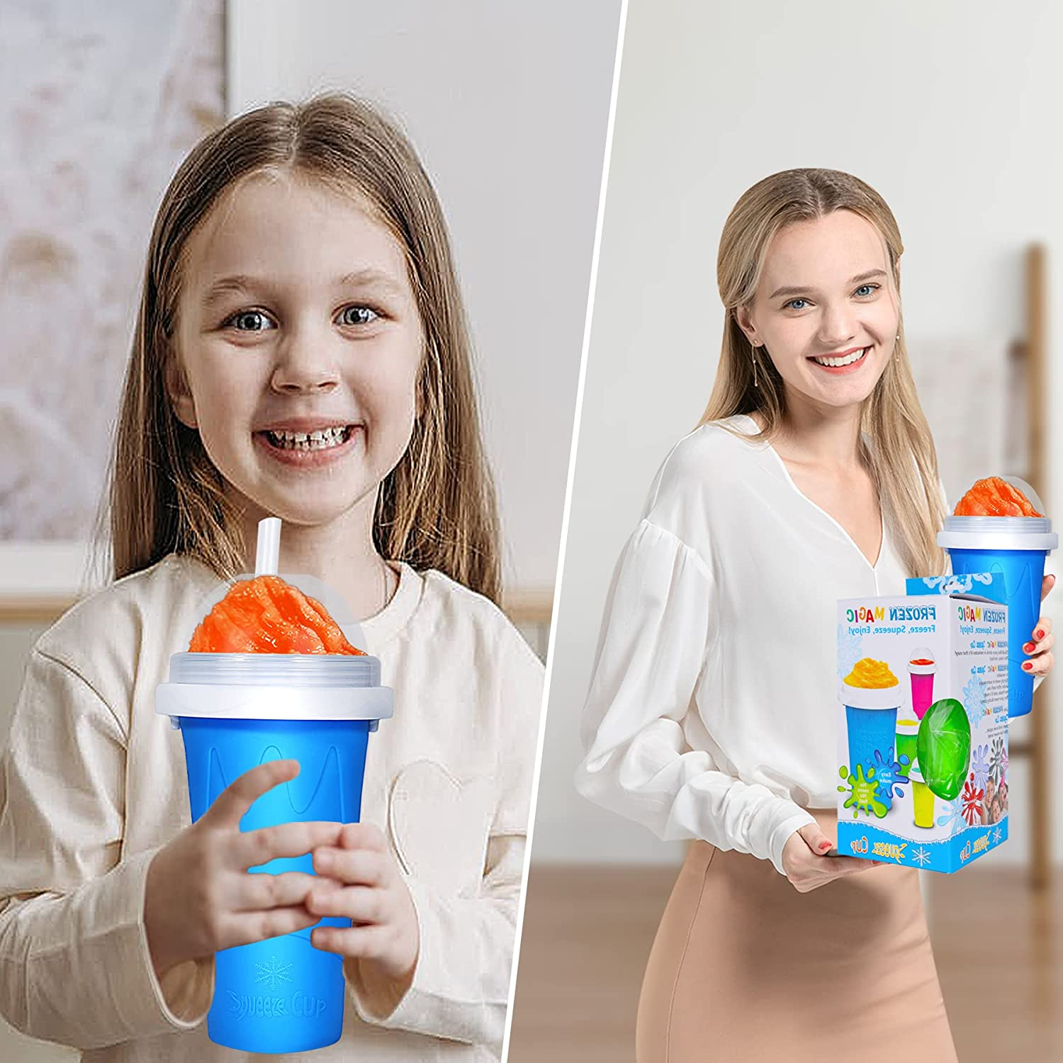 Color Land Slushie Slushy Maker Cup TIK TOK Frozen Magic Squeeze Ice Cream Maker Cup, Cool Stuff Trending Tiktok Items Homemade DIY Cool Gadgets with Lid & Straw (350ML, Blue) image number 4