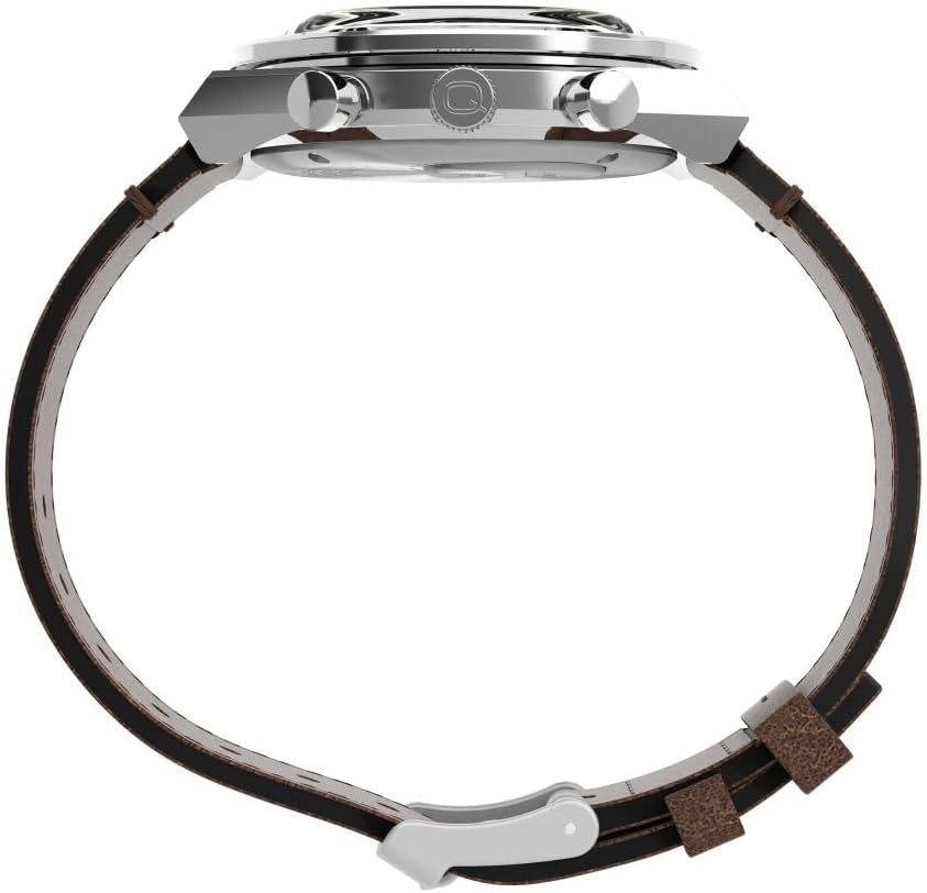 Timex Men'S Q Chronograph 40Mm Brown Leather Strap TW2V42800 Dress Watch, Cream, 40Mm