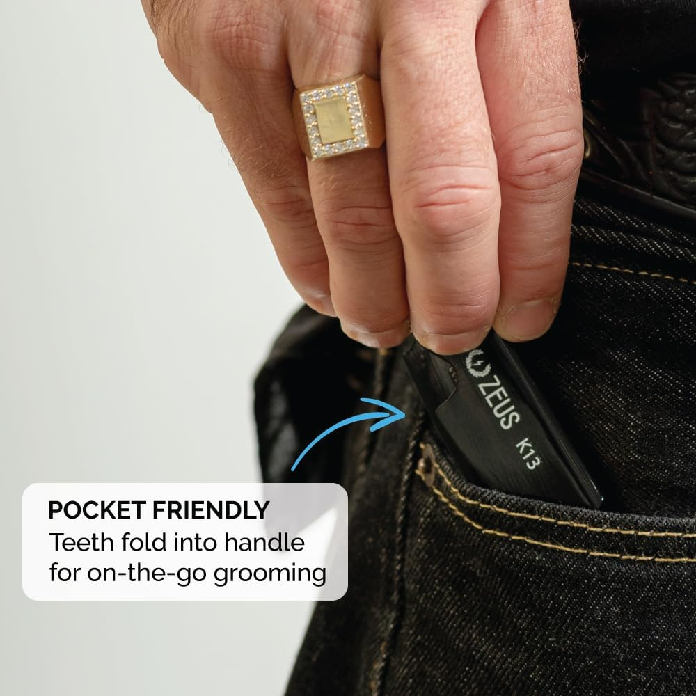 ZEUS Folding Mustache Comb, Handmade Saw-Cut Best Moustache Pocket Comb - (3 Pack - Tortoiseshell) - K12 image number 1