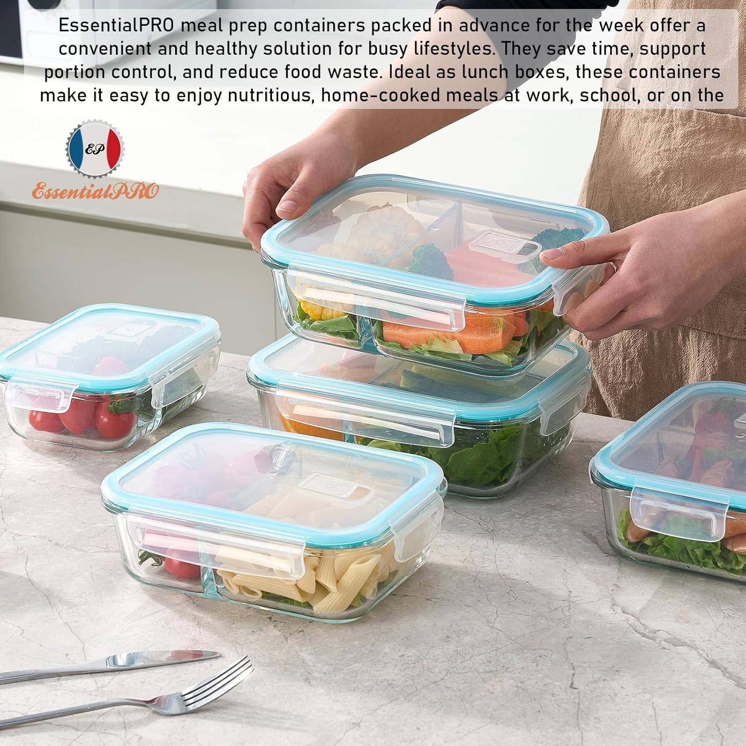 12 Pcs 6 Pack Glass Meal Prep 2 Compartment Containers. Food Storage Lunch Containers. Airtight Snap Lock Lids with Steam Vents. BPA Free. Microwave, Dishwasher, Oven & Freezer Safe. Food Organisation