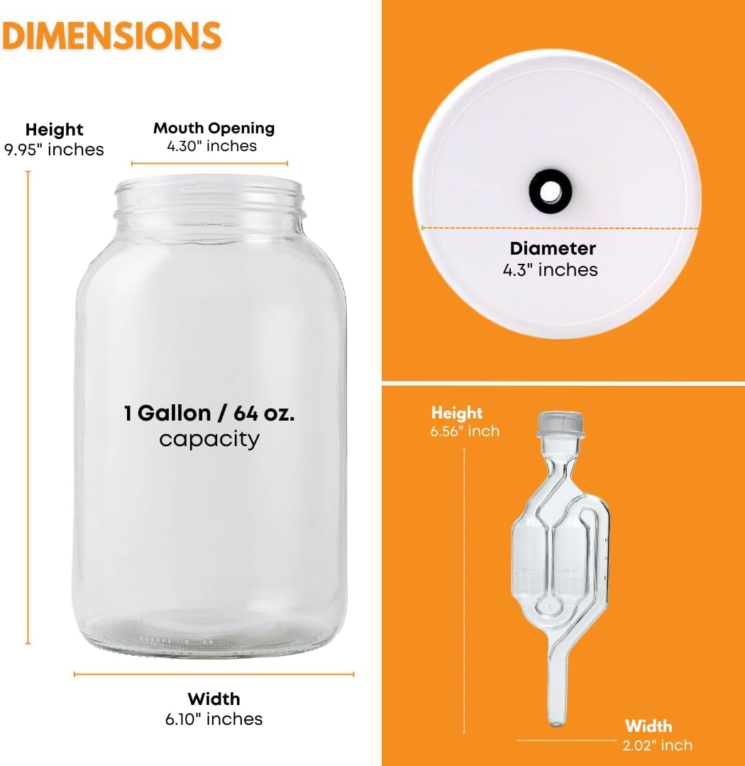 Fastrack 4X-QAD4-R06S One Gal Wide Mouth Jar with Lid and Twin Bubble Airlock, Clear image number 4