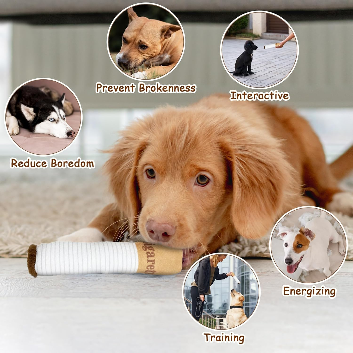 JIGCEN Pet Dog Cigarette Toys, Cigarette Plush Dog Toys, Squeaking Cigar Toys, Fun Dog Toys for Medium Dogs image number 4
