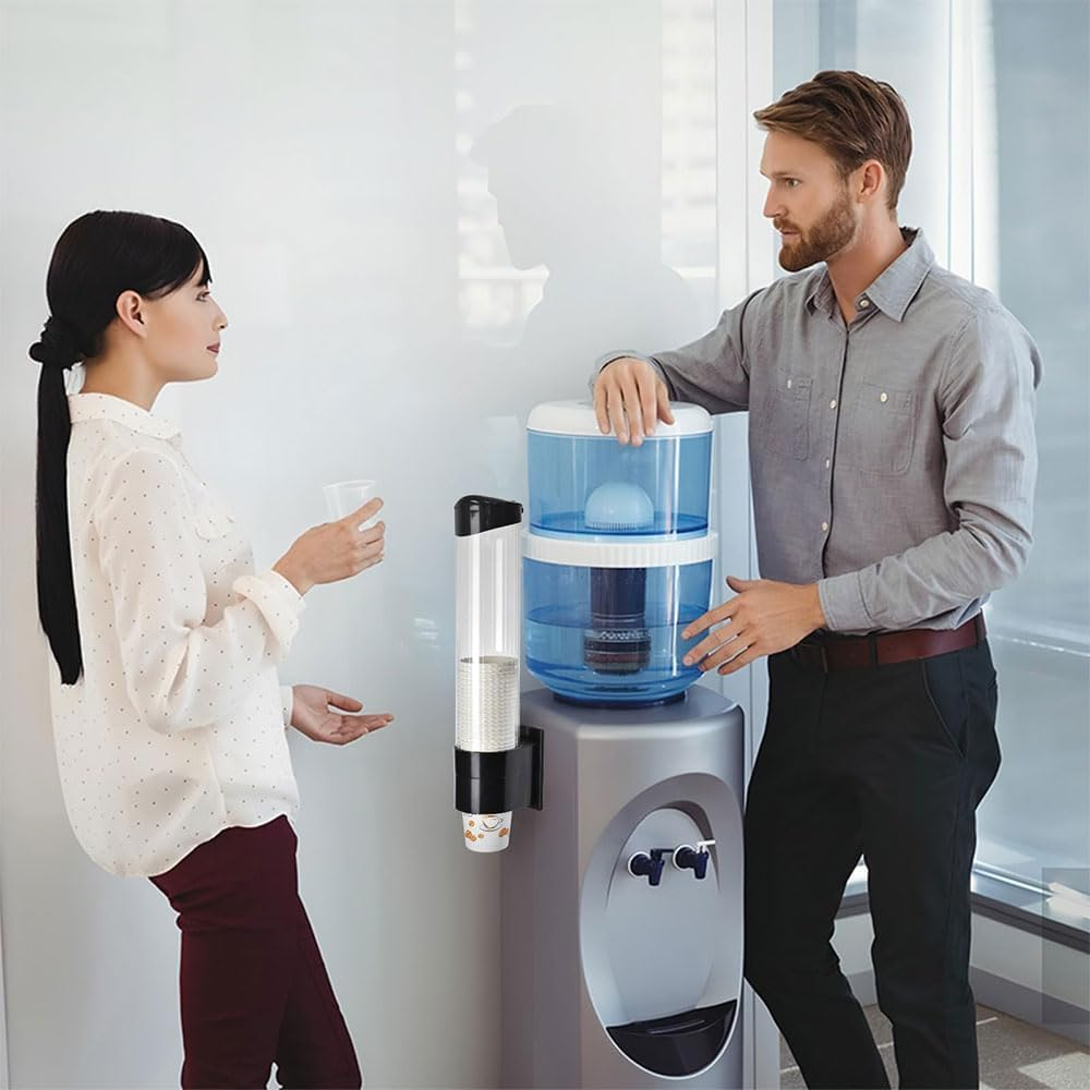 Wall-Mounted Cup Dispenser &ndash; Pull Type, Fits 7Oz-12Oz Disposable Cups, Automatic Cup Holder with Dust Cover, No Drilling Required, for Home, Office & Bathroom, Black