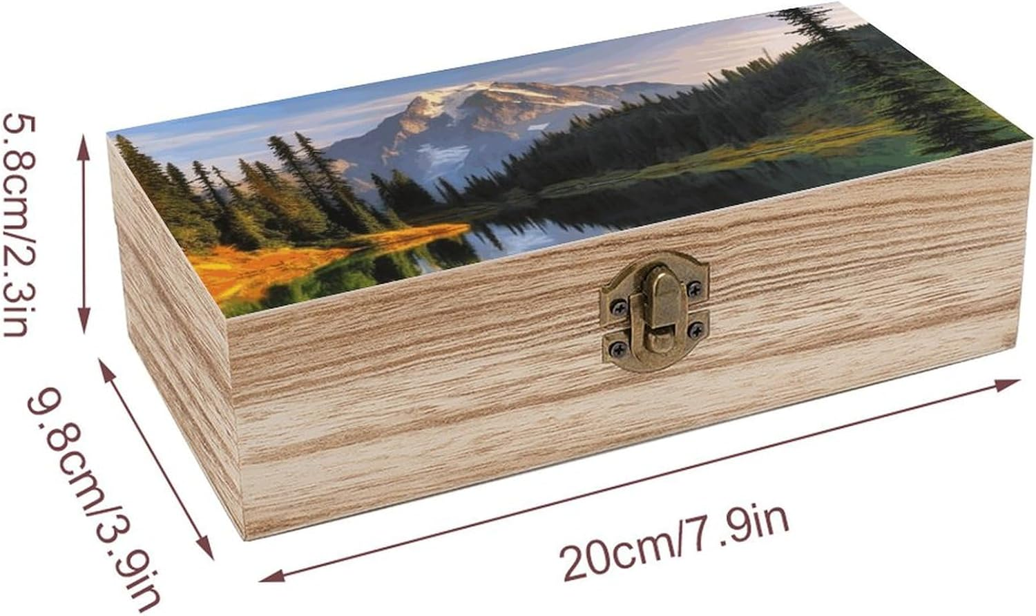 Mountain Lake Wooden Box Wood Wedding Keepsake Boxes with Lids Small Decorative Boxes Lightweight Wooden Memory Storage Box for Crafts Keepsakes Jewelry Photo Letter Storage image number 4