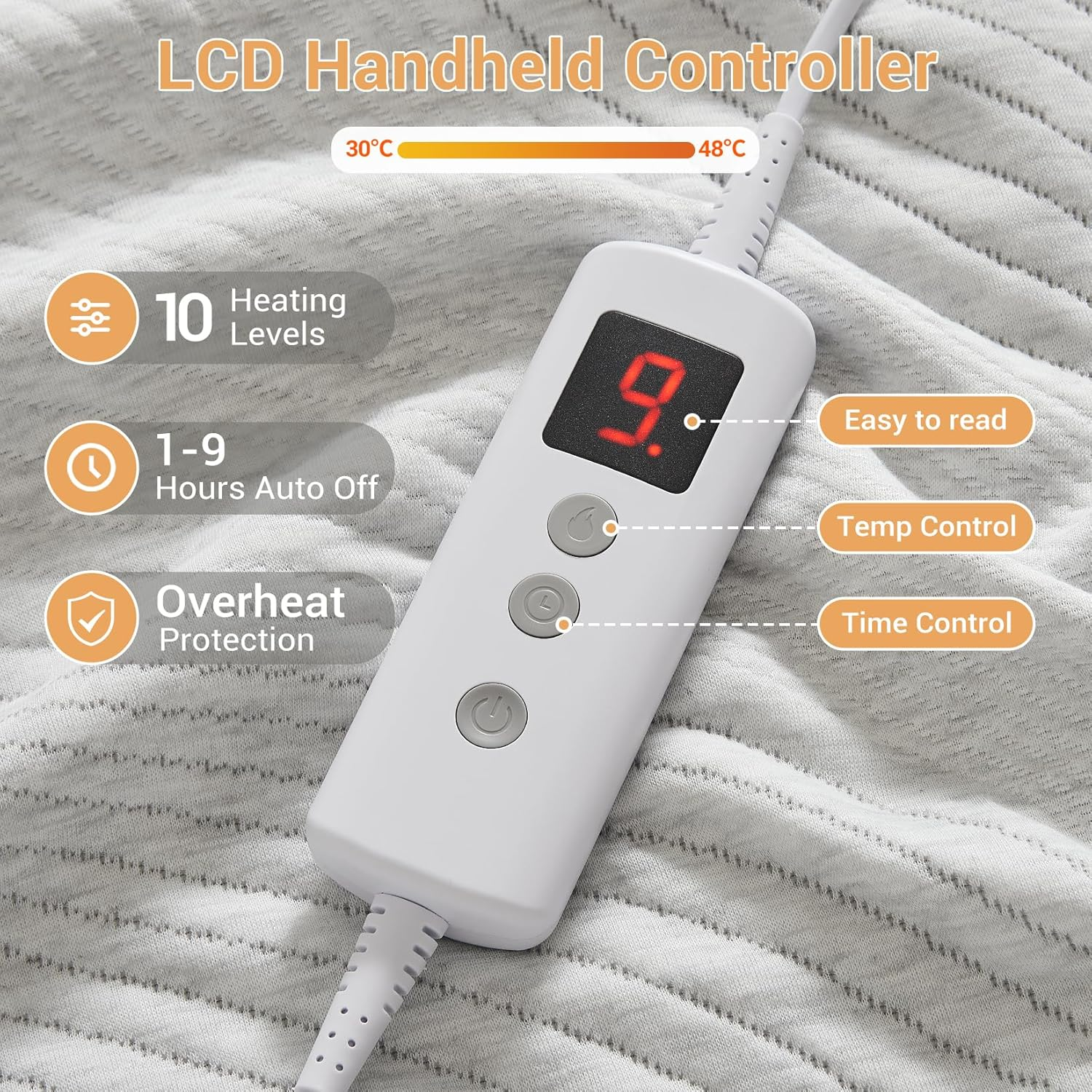 Dual Control Electric Blanket Queen 150X200Cm, Breathable Air-Layer Heated Underblanket with 10 Heat Level & 9 Hours Auto Off, Fully Fitted Heating Mattress Pad with Overheat Protection, Light Grey image number 5