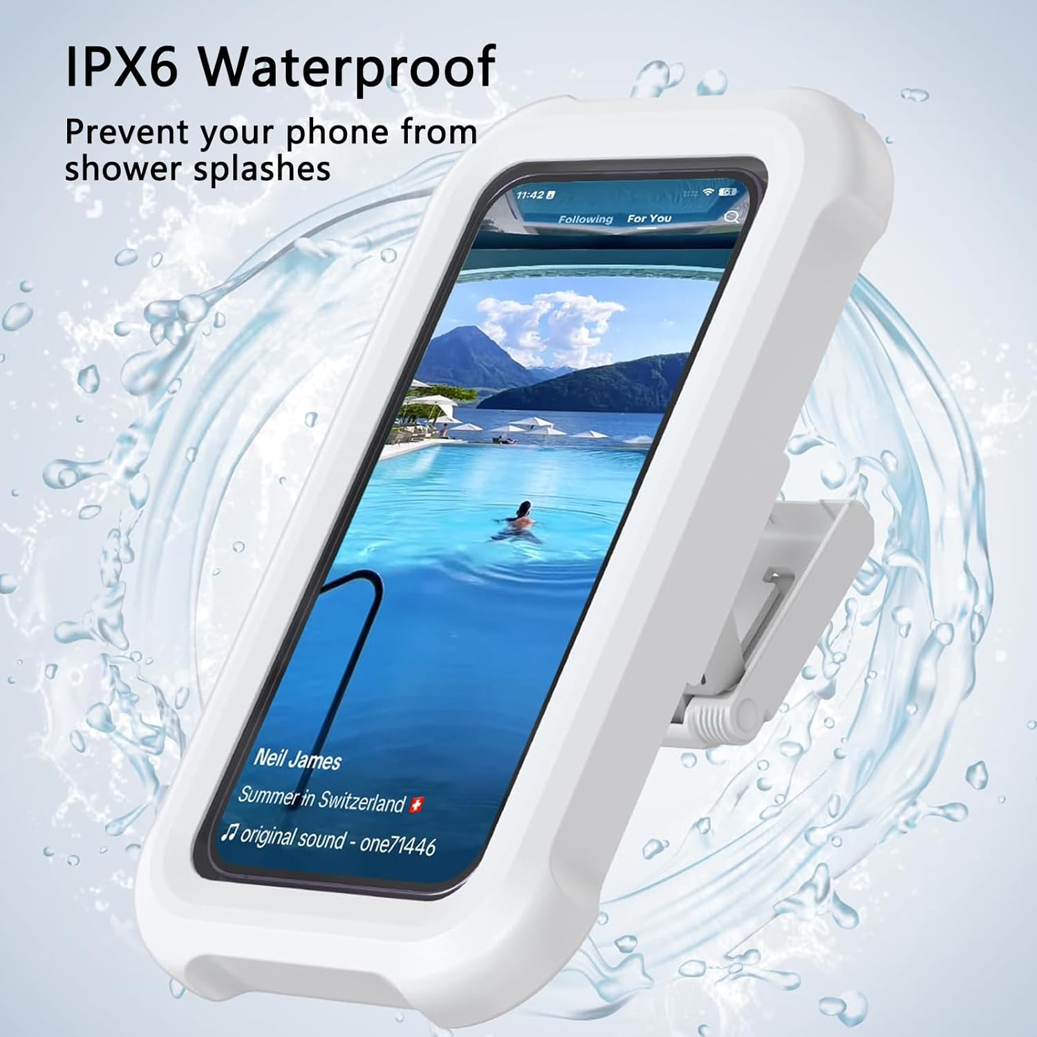 TONGLUO Shower Phone Holder Waterproof, 360&deg; Rotation Adjustable Wall Mount, Bathtub/Bathroom Phone Stand with Anti-Fog Case for Iphone 17 Pro Max Air and 4-7" Phones(White) image number 4