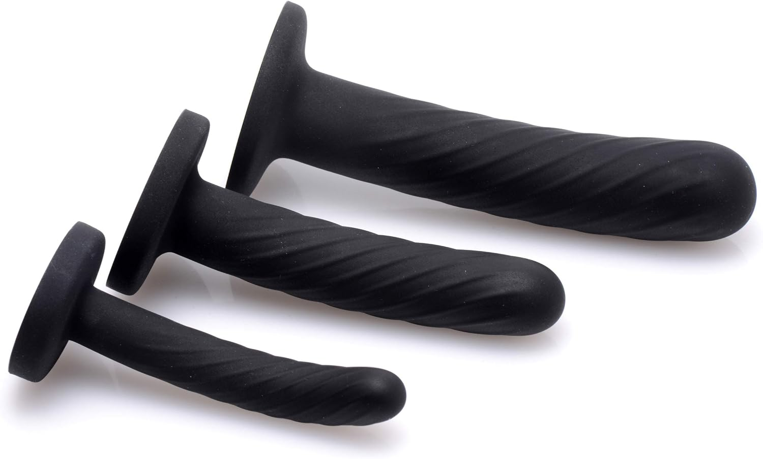 Strap U Trinity Strap-On Silicone 3 Piece Dildo Set, Black