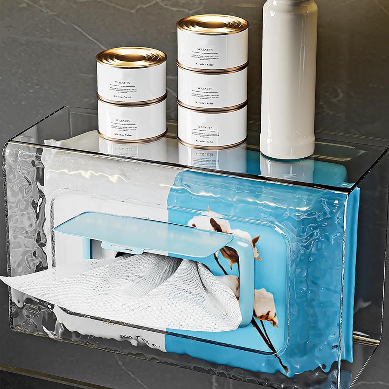 Wall Mounted Tissue Box Holder, No Punching Self-Adhesive Wipes Holder for Bathroom,Clear Acrylic Tissue Box Holder,Wet Wipes Dispenser for Kitchen Toilet,Waterproof (Transparent 1 PCS) - Mix 2 Pcs image number 6