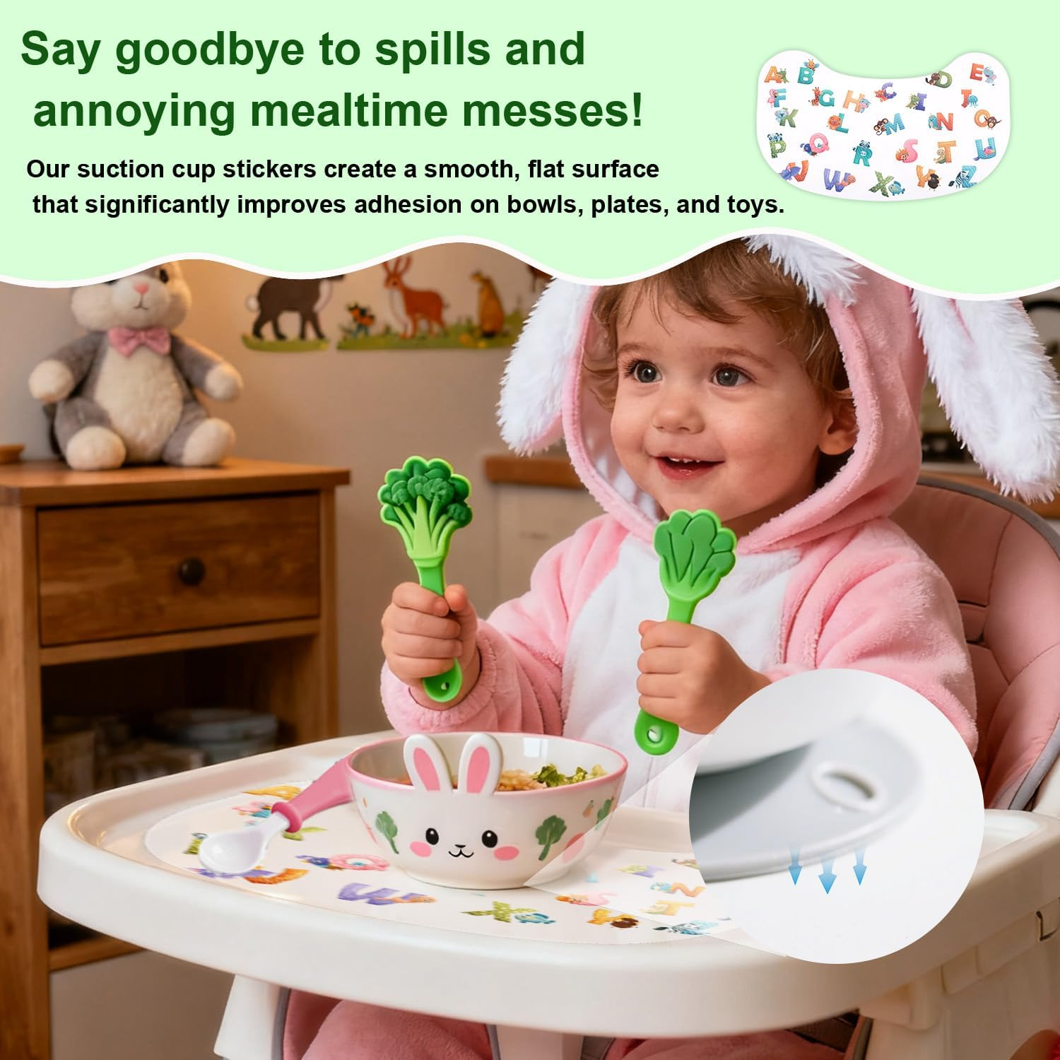 3Pcs Suction Solver Stickers for Stokke Tripp Trapp Trays, Animal & Letter Tray Suction Sticker Adhesive Placemat for Baby Bowls Plates & Toys High Chair Accessories(Peanut Shape) image number 4