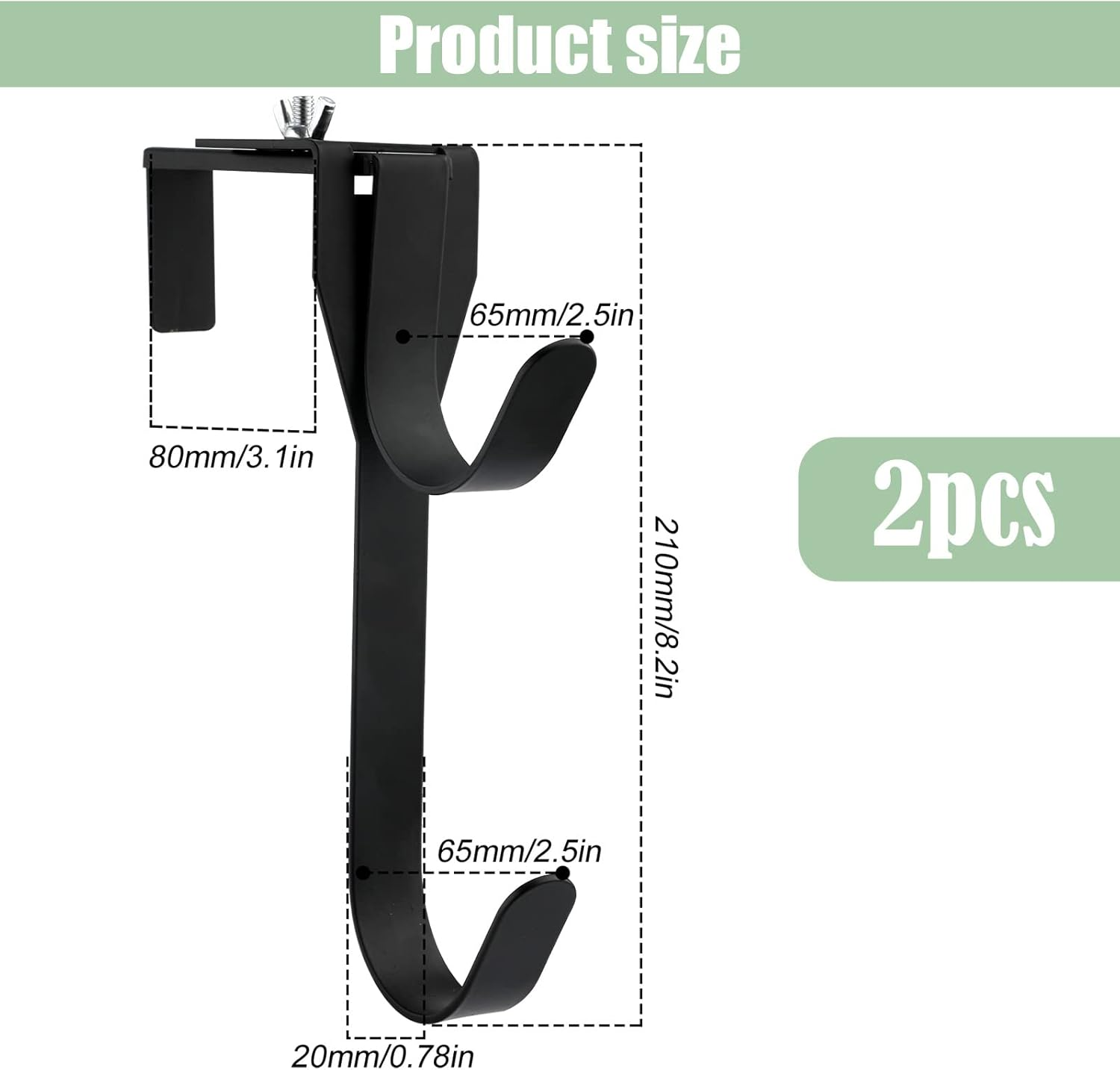 AIEX 2PCS Adjustable Pool Pole Hooks, Double Hooks for Hanging Rustproof Pool Fence Hooks Metal Pool Pole Holder Pool Tool Hooks for Wall Pool Fence(Black)