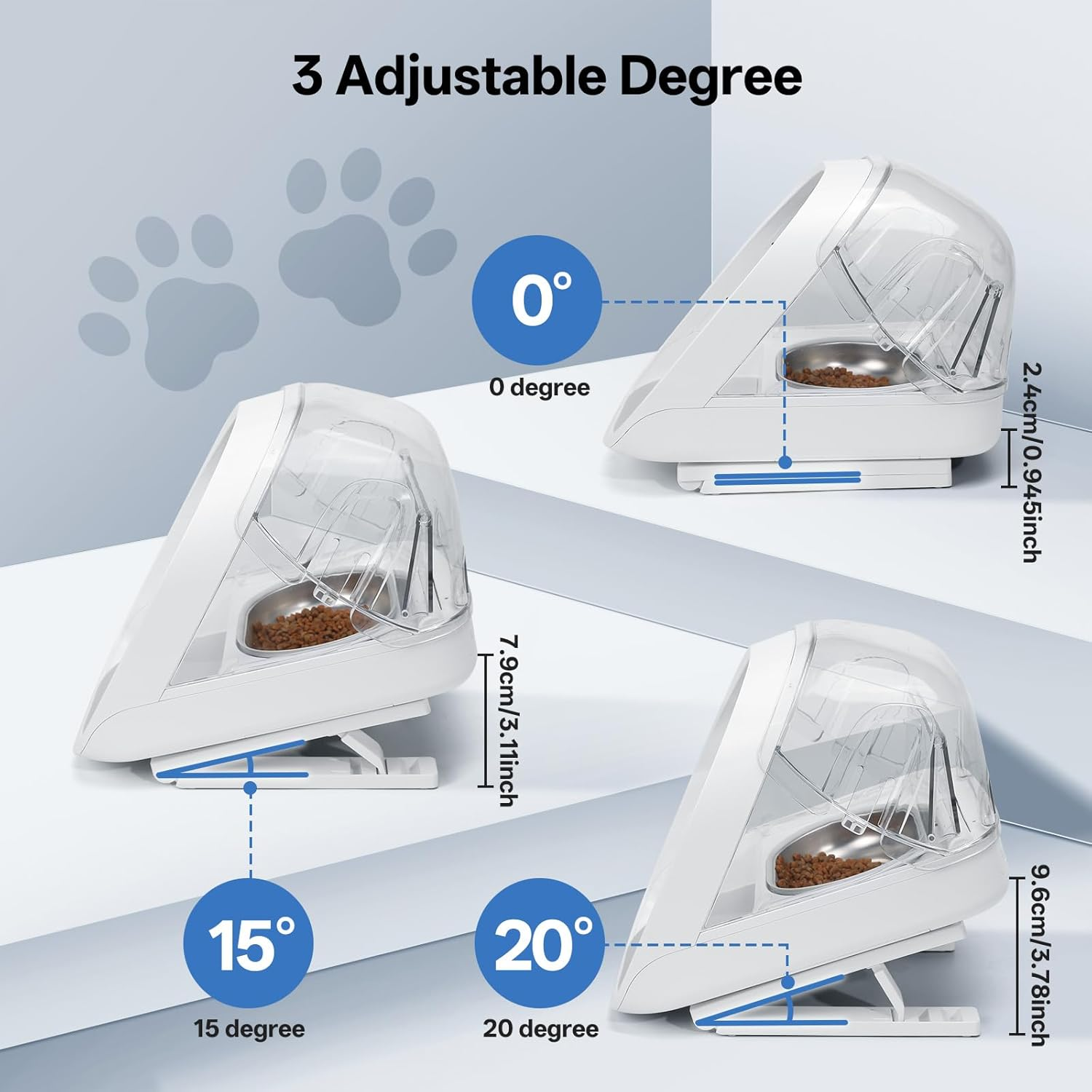Feriva Adjustable Stand for Micro Chip Automatic Pet Feeder and Connect, Elevated Cat Feeder Stand, 0, 15, 20 Degree Adjustment, Raise the Cat Feeder, Easier for Pets to Reach Food image number 3