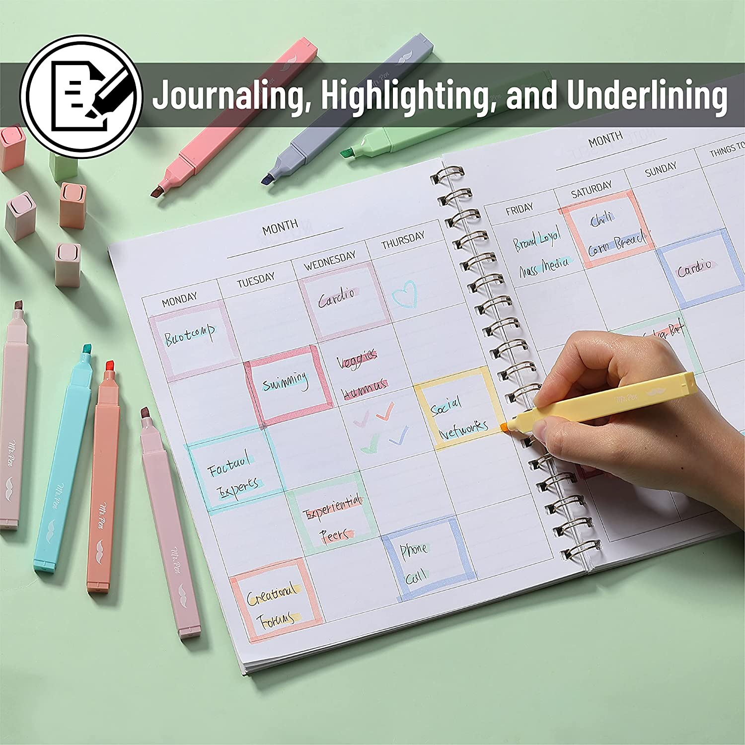 Mr. Pen- Aesthetic Cute Pastel Highlighters Set, 8 Pcs, Chisel Tip, Candy Colors, No Bleed Bible Assorted Colors image number 4