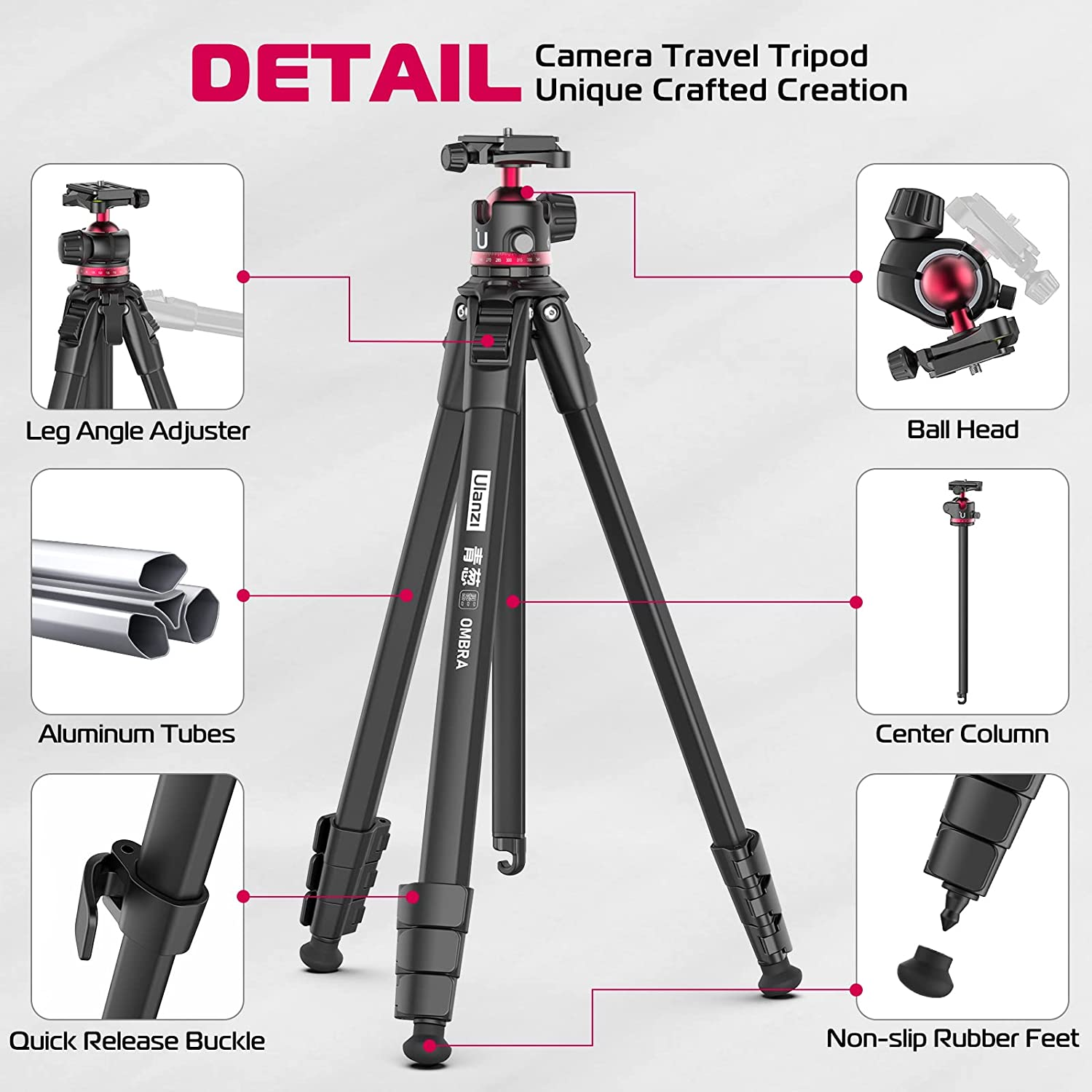 Ulanzi MT-55 Ombra Travel Tripod, 62.2'' Professional Camera Video Aluminum Tripod W/ 360&deg; Ball Head&Quick Release Plate, Max Load 17.6 LB for Nikon Canon DSLR Camcorder, Phone Holder Included Black