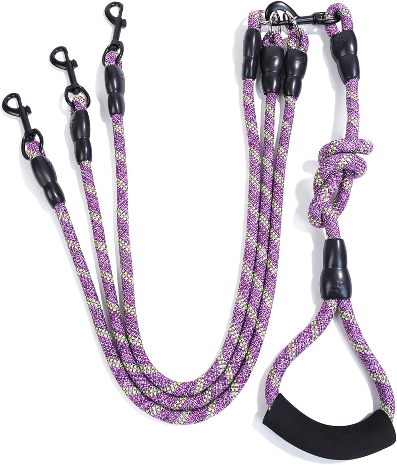 Heyllou 3 Dog Leash - Padded Handle, 360&deg; Swivel Multiple Dog Leash No Tangle, Lead for Medium Large Dogs, Walking & Training Double Dogs (Purple Green) image number 1
