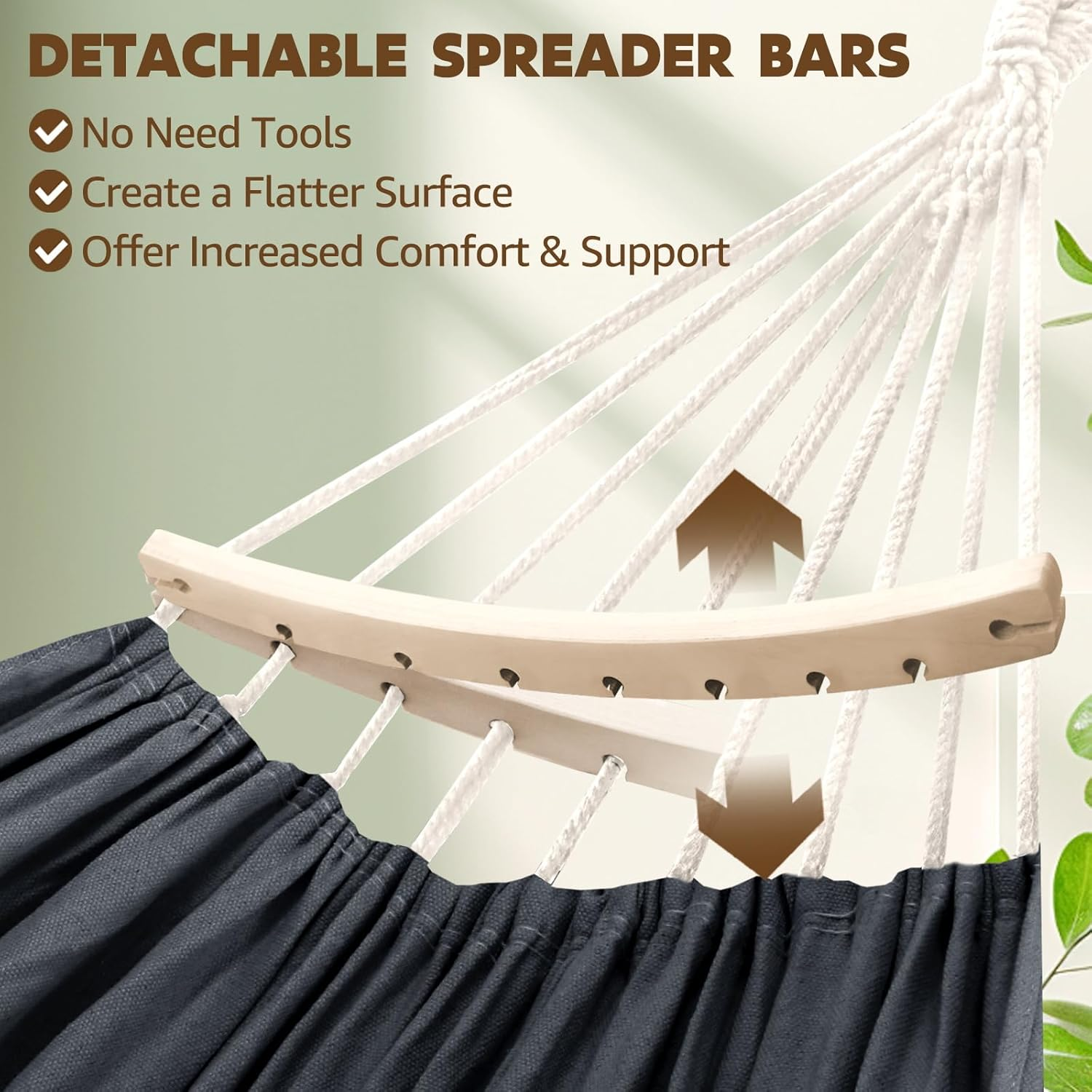 Chihee Cotton Hammock Large Soft Breathable Camping Hammock Holds up to 660Lbs Portable Tree Hammock with Detachable Spreader Bar Pillow 2 Strong Webbings 2 Carabiners Patio Garden Indoor Outdoor