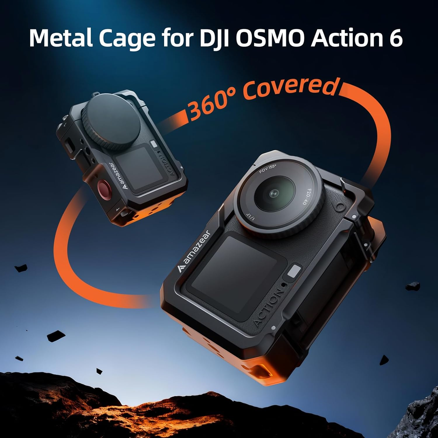 AMAZEAR Metal Protective Case for DJI Osmo Action 6 Accessories, Action6 Pro Multifunction Utility Frame Cage, Stronger Aluminum Housing Hard Cover with Soft Silicone Lens Caps, Black image number 5